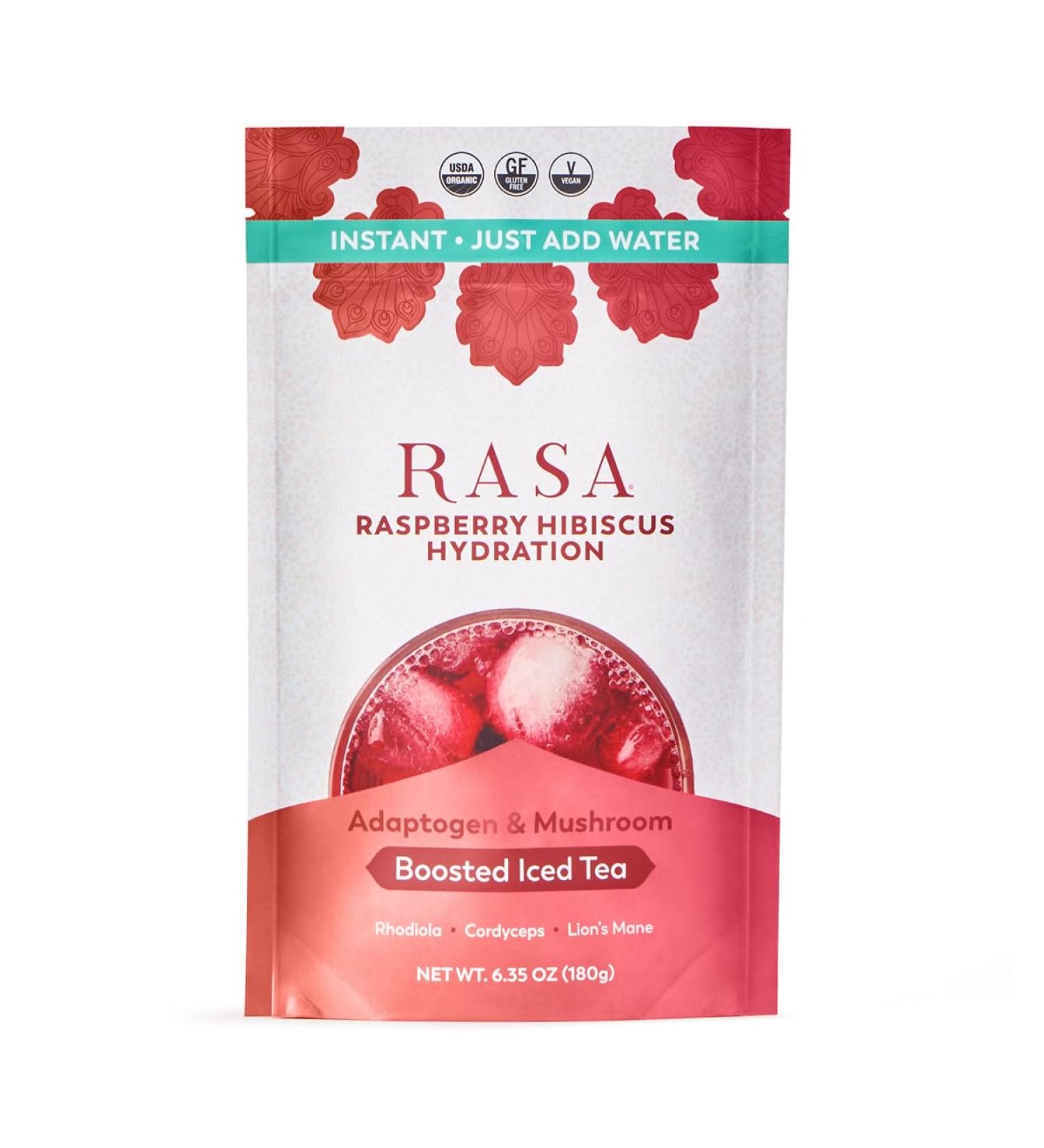 Rasa Raspberry Hibiscus Hydration | Organic Boosted Iced Tea with Adaptogens and Mushrooms | Gluten-Free Premium Electrolyte Powder Drink Mix Refreshing Hydration (6 oz / 24 Servings) - Buy Online on GoSupps.com