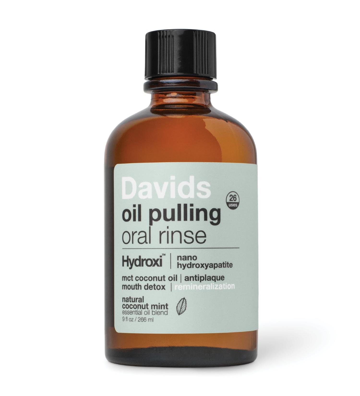 Davids Nano Hydroxyapatite Oil Pulling Oral Rinse Mouthwash, 100% MCT Coconut Oil, Promotes Teeth and Gum Health, Natural Whitening, Essential Oils to Fight Plague & Freshen Breath, Mint Flavor, 9 oz - Buy Online on GoSupps.com