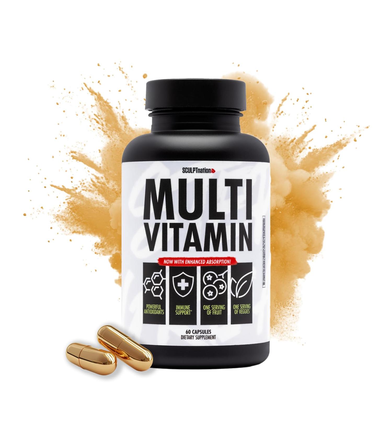 Sculpt Nation by V Shred Multivitamin - Daily Multivitamin for Women and Men with Zinc Vitamin C and Copper Nutritional Support with One Serving of Fruit and Veggies - 60 Capsules - Buy Online on GoSupps.com