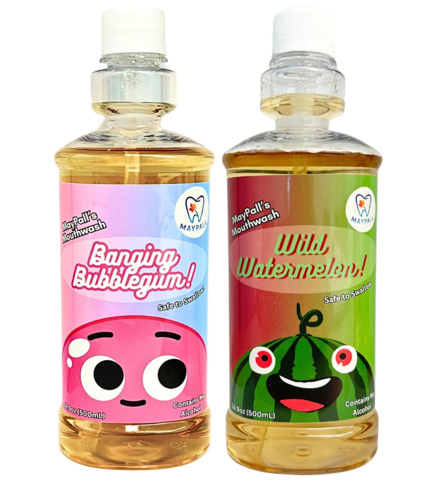 Bubble Gum and Watermelon Flavored Kid's Mouthwash Safe to Swallow Natural Promotes Healthy Teeth Gentle Taste No Burn Fluoride Free Alcohol Free 16.9oz (Pack of 2). Bubblegum + Watermelon - Buy Online on GoSupps.com