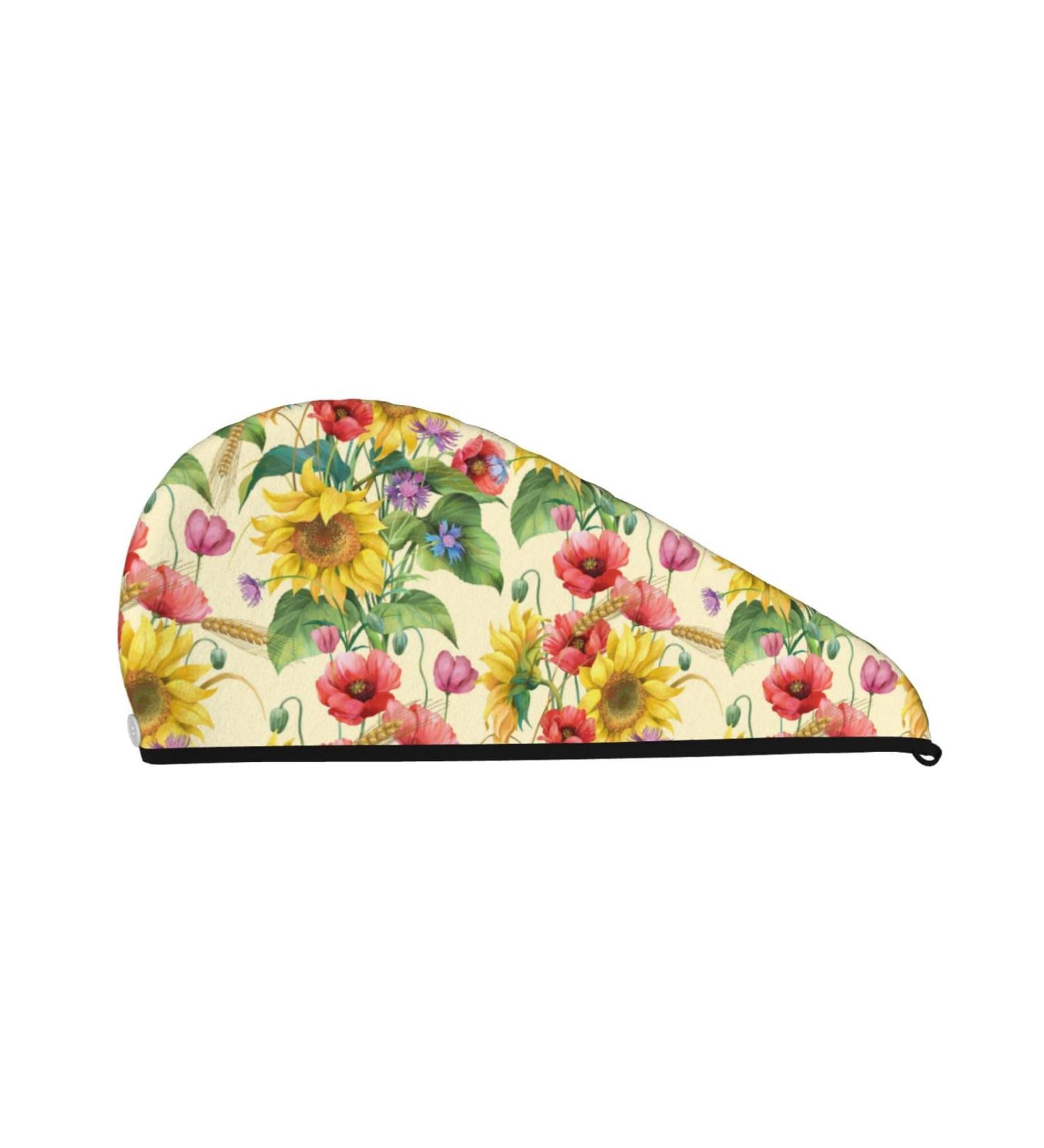 Buy Sunflower Cornflower Poppy Microfiber Hair Towel | Super Absorbent Coral Velvet Quick Dry Wrap for Long Curly & Thick Hair - Ideal for Women - Buy Online on GoSupps.com