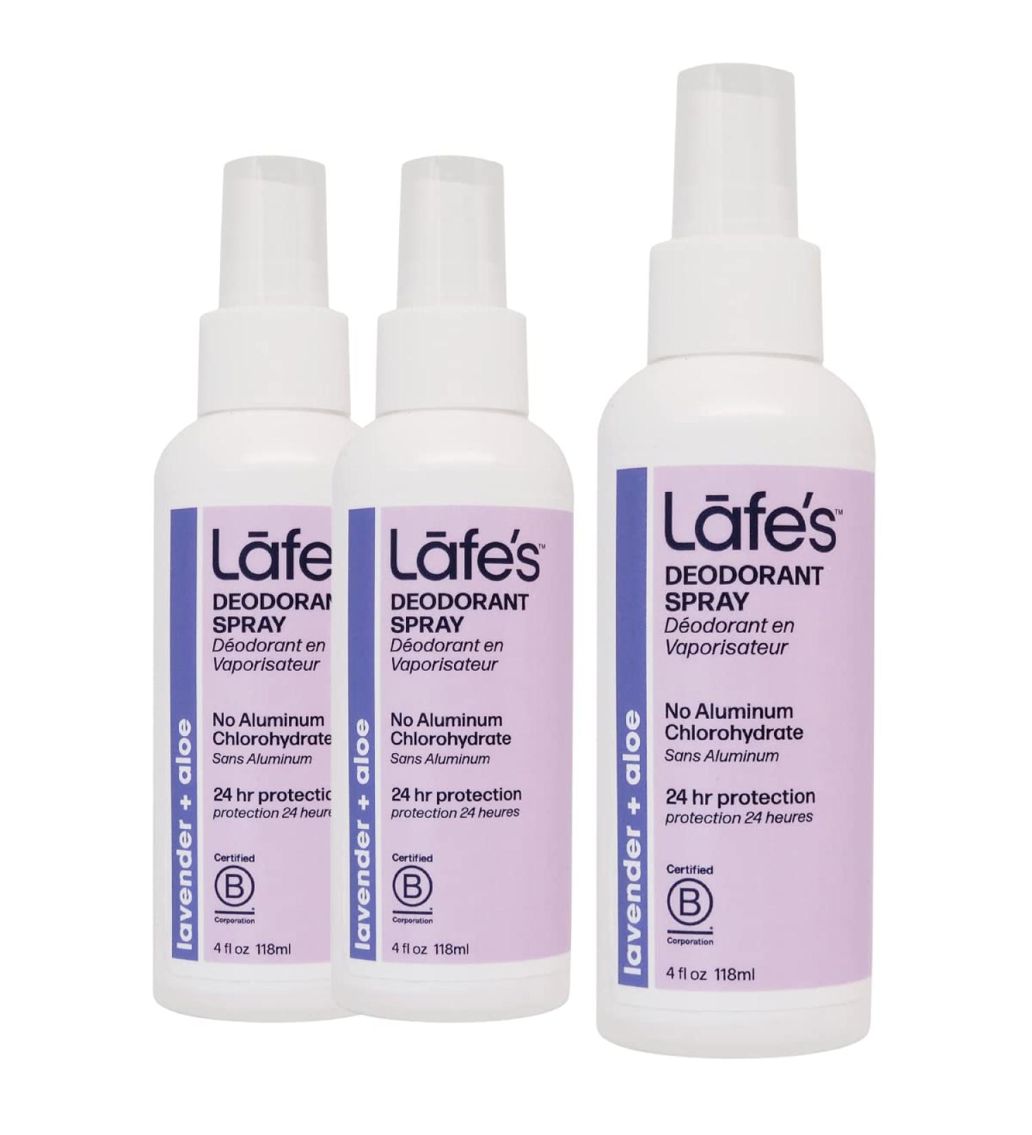 Lafe's Natural Deodorant Spray | Aluminum-Free 24-Hour Protection for Women & Men | Lavender & Aloe | 3 Pack - Buy Online on GoSupps.com