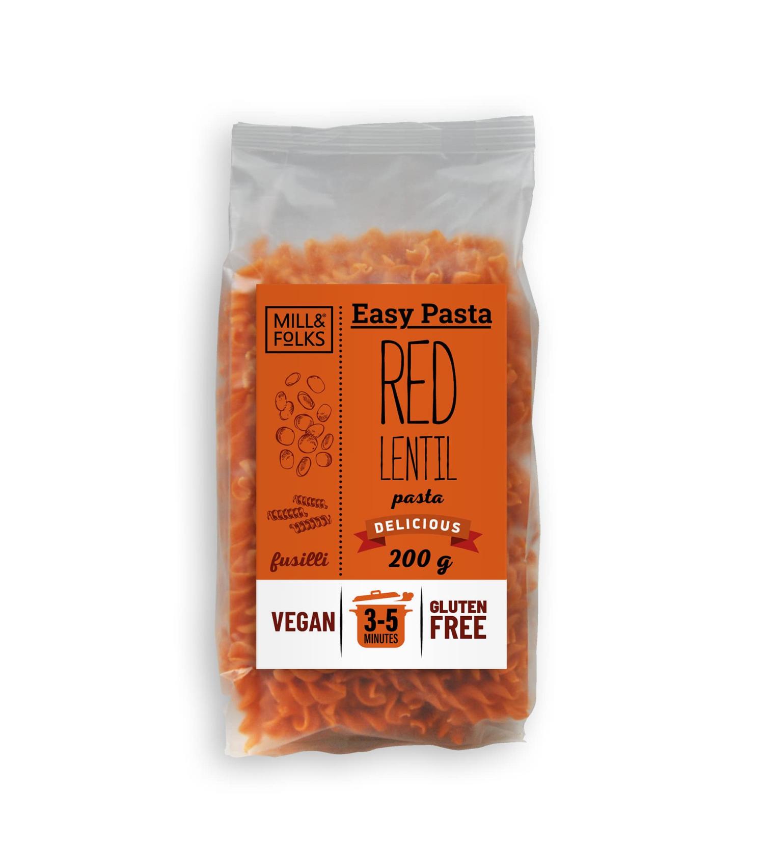 MILLFOLKS LIMITED Mill & Folks Easy Pasta Red Lentil Pasta Fusilli 200g Vegan & Gluten Free - Buy Online on GoSupps.com