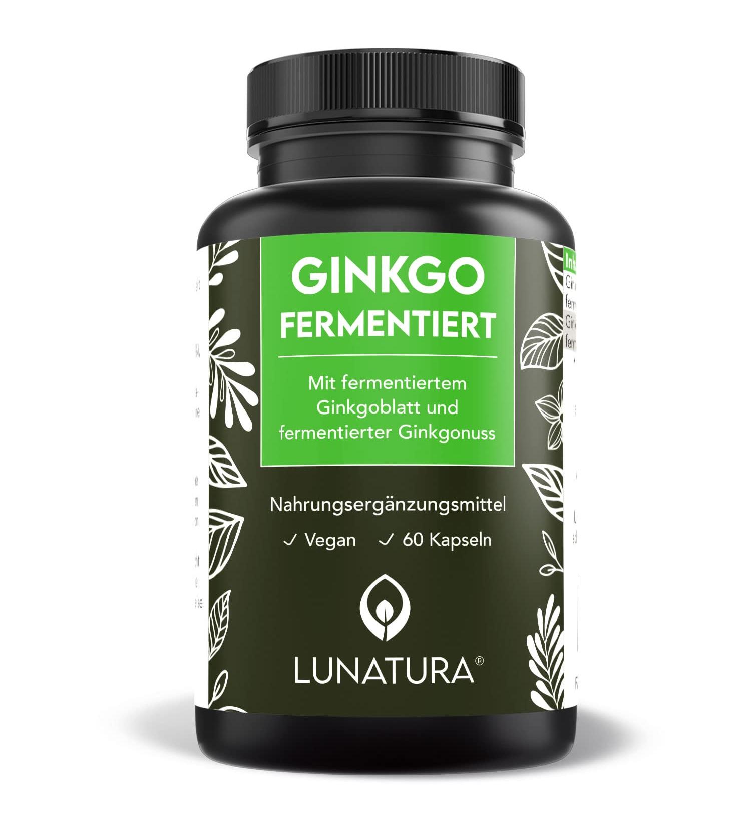 Lunatura Fermented Ginkgo Capsules - Vegan & Gluten-Free Ginkgo Nut & Biloba Extract - 60 Capsules for 2-Month Supply - International Shipping Available - Buy Online on GoSupps.com