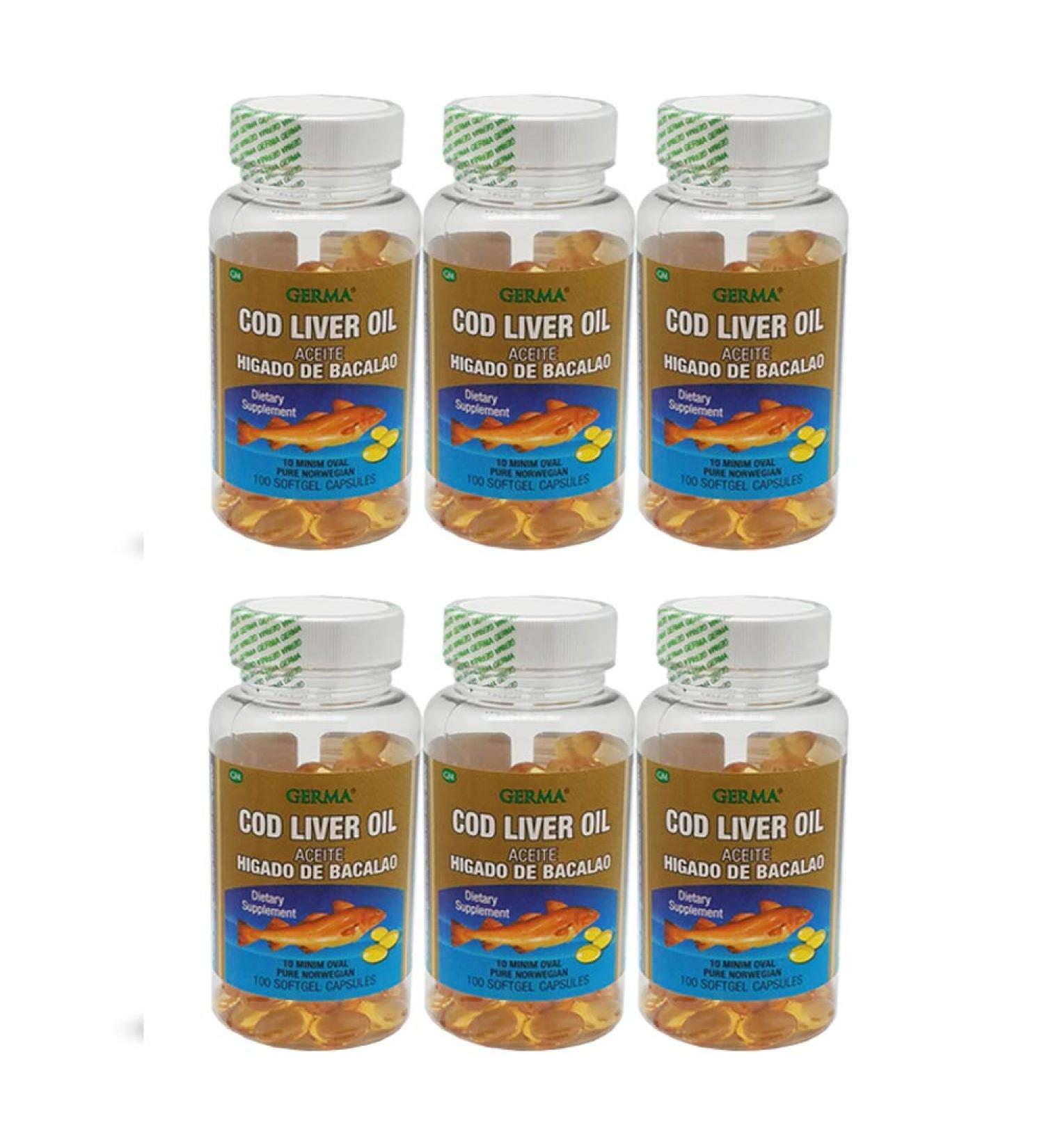 Germa Cod Liver Oil Natural Dietary Supplement. 100 Capsules. Pack of 6 - Buy Online on GoSupps.com
