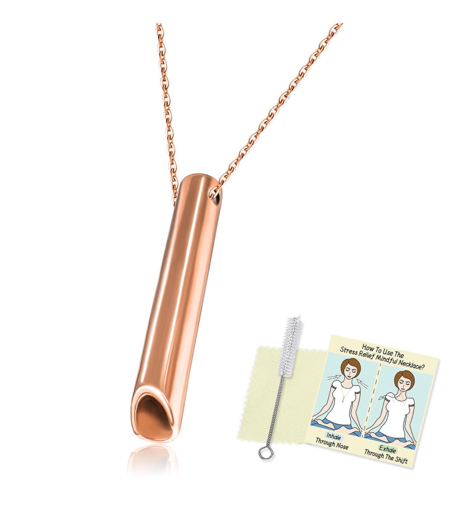 Stainless Steel Breathing Pendant Natural Healing Necklace for Stress Relief - Rose Gold - Buy Online on GoSupps.com