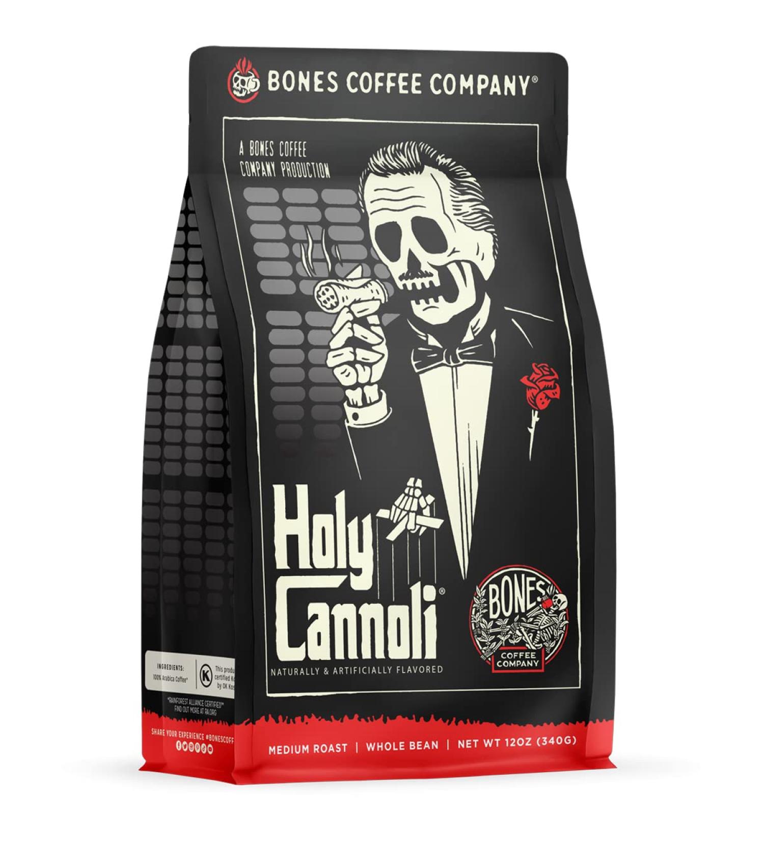 Bones Coffee Company Holy Cannoli 12 oz Ground Coffee - Low Acid Medium Roast Flavored Arabica Coffee | Best Coffee Gift - Buy Online on GoSupps.com