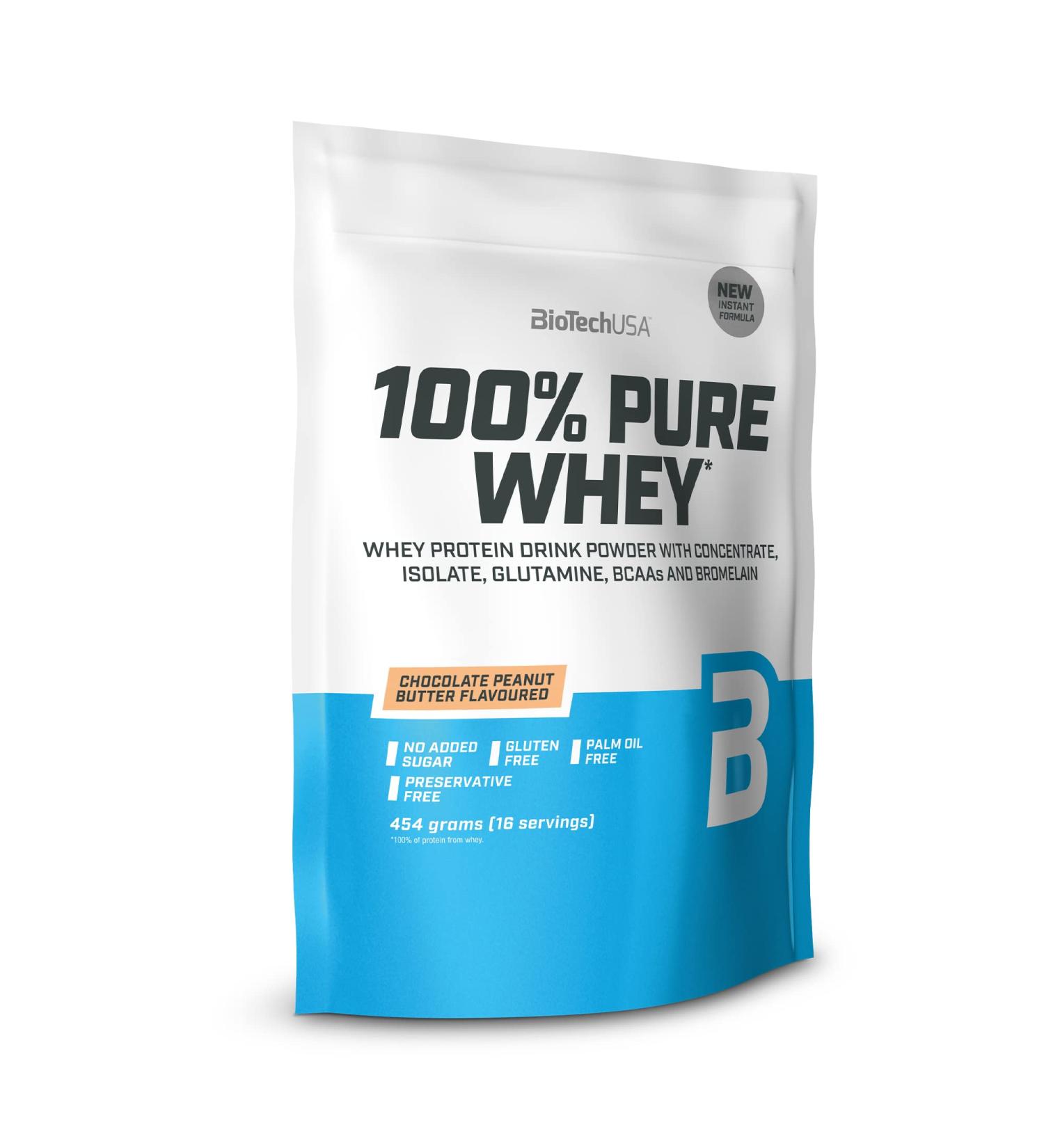 Biotechusa 100% Pure Whey Protein Powder 21g Protein BCAA & Glutamine Gluten-Free Palm Oil-Free Chocolate Nut Butter (454g) - International Shipping Available - Buy Online on GoSupps.com