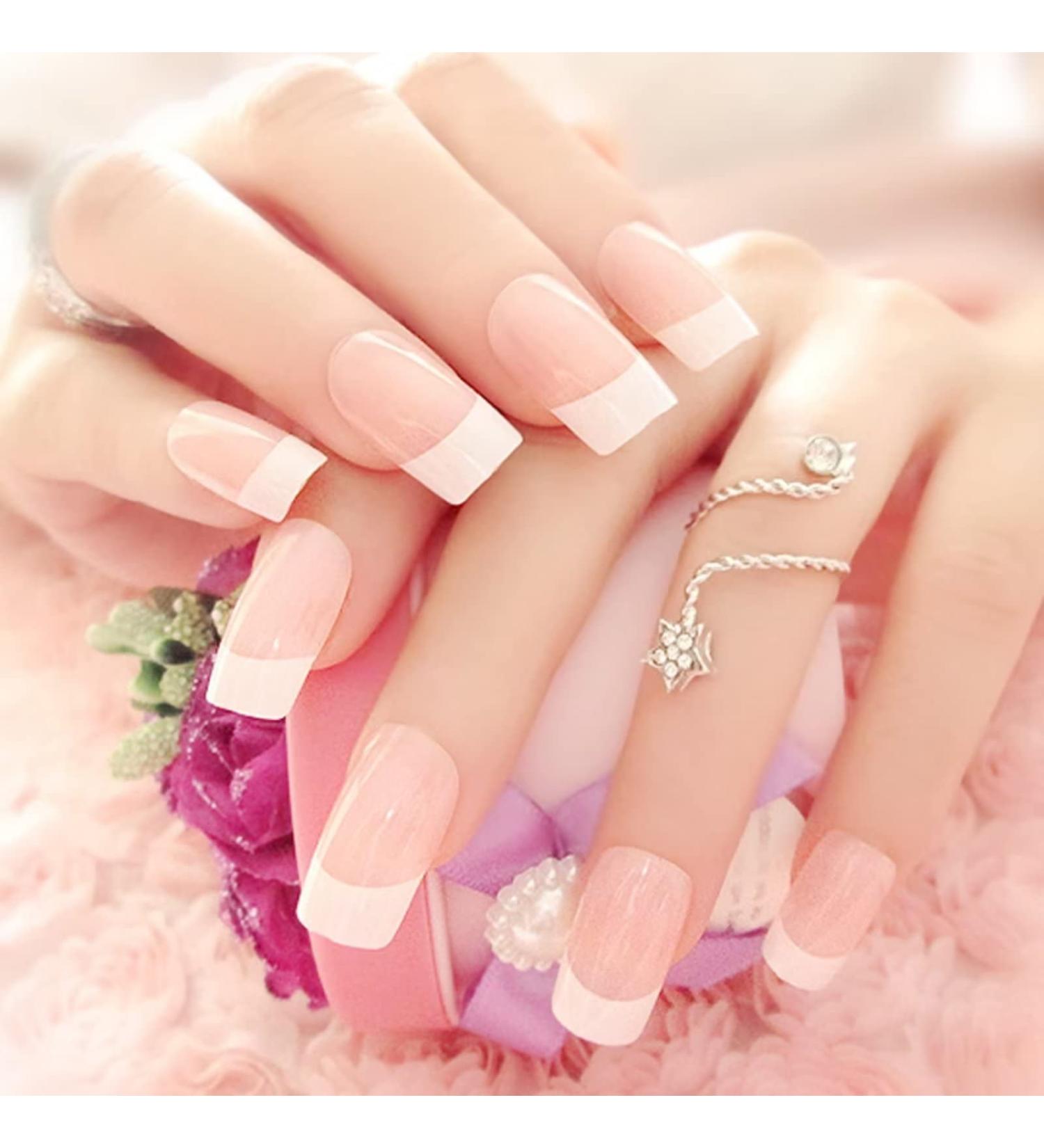 24Pcs Nude French Tip Press on Nails - Coffin False Nails for Women and Girls | Z - Buy Online on GoSupps.com