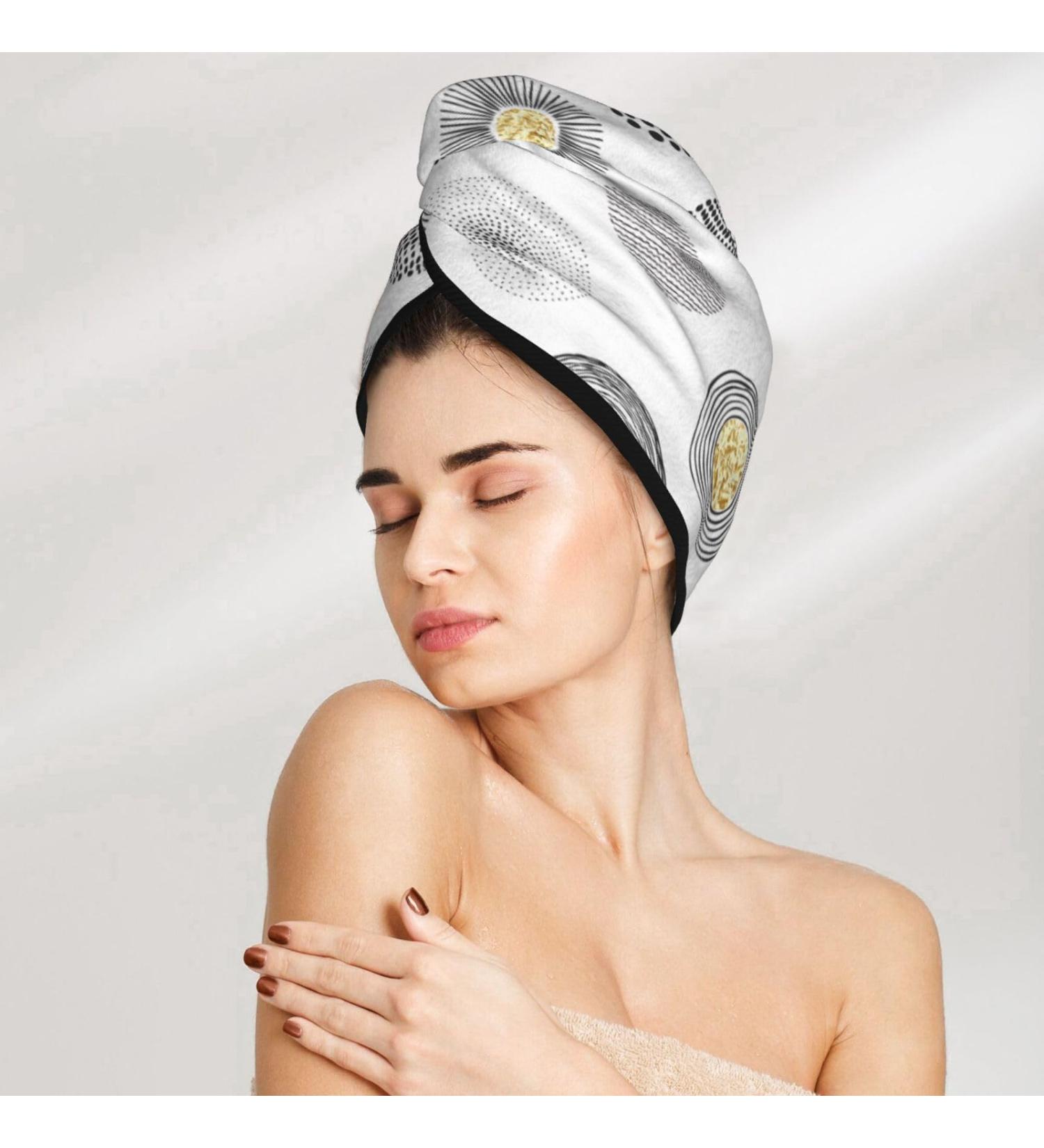 Daisy Black Microfiber Hair Towel - Super Absorbent Quick Dry Turban for Curly & Thick Hair - Women's Hair Wrap with Button - Ideal for Quick Drying Hair - Buy Online on GoSupps.com