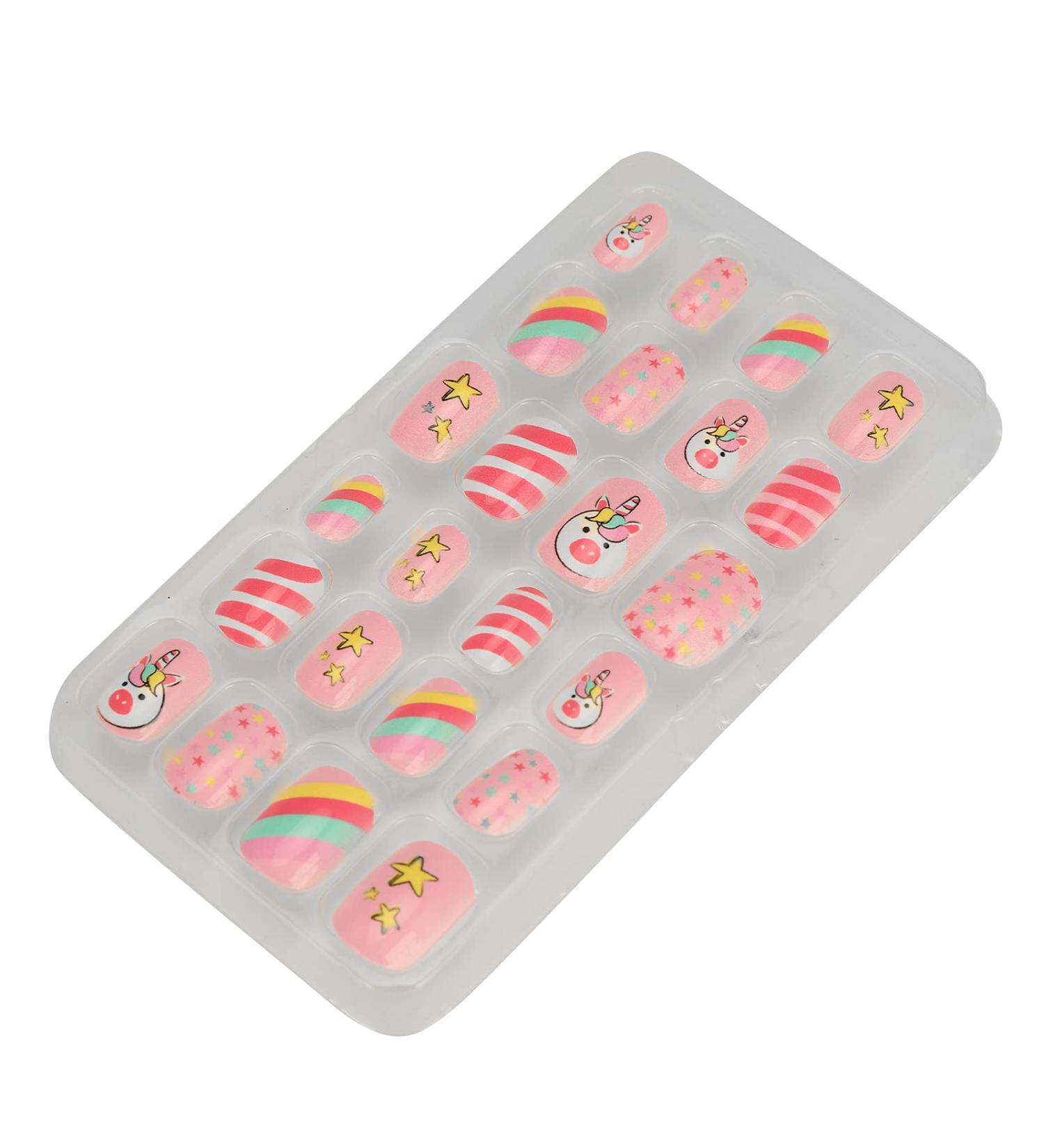 Kids Nail Art Kids False Nails Cartoon Pattern Full Cover Artificial False Nails Children False Nails Colored Girls Press On Nails Removable Kids Fake Nails (03) - Buy Online on GoSupps.com