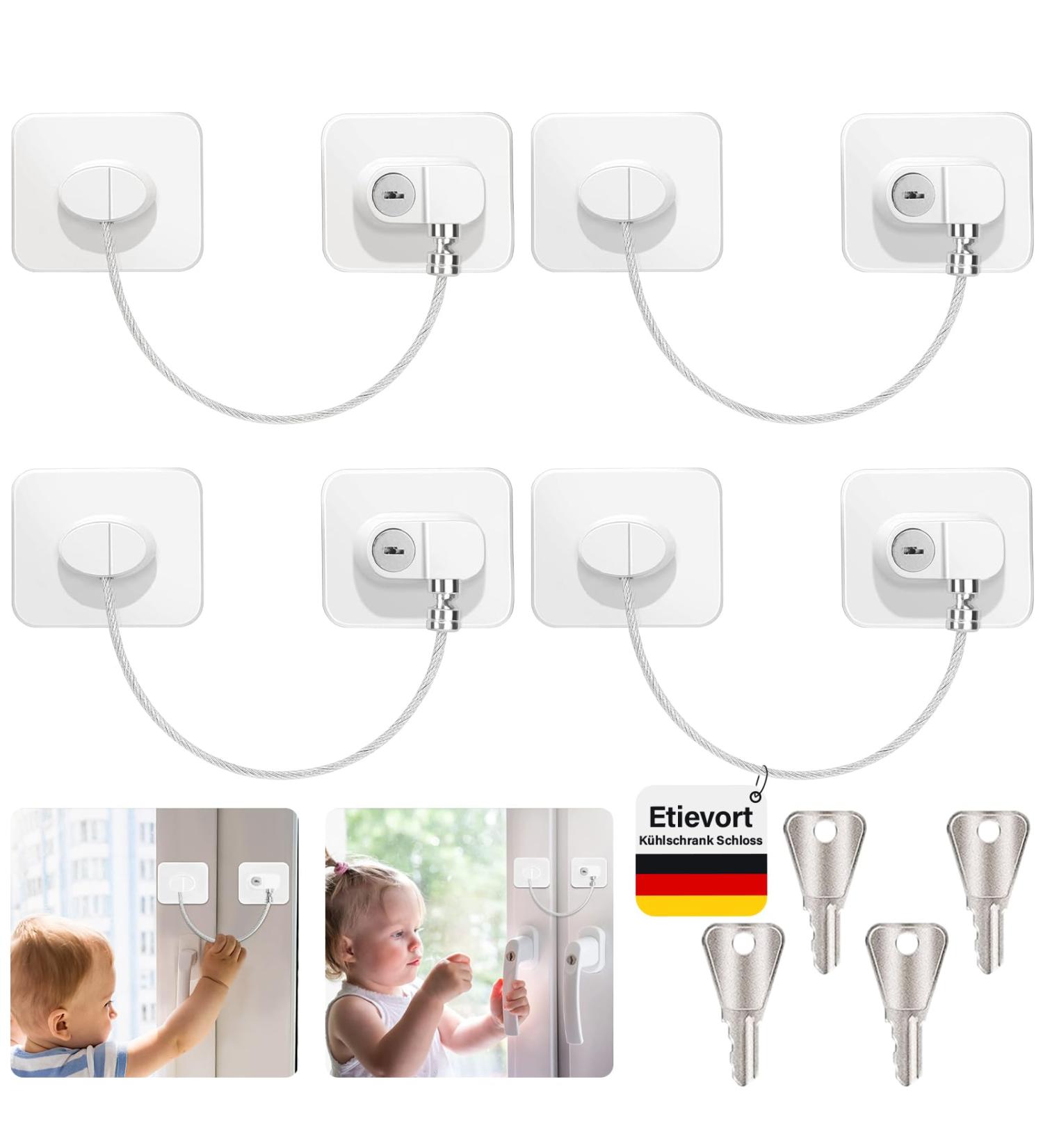 4-Piece No-Drill Child Safety Locks for Windows & Refrigerators | Secure Doors Cupboards & Windows with Keys - White - Buy Online on GoSupps.com