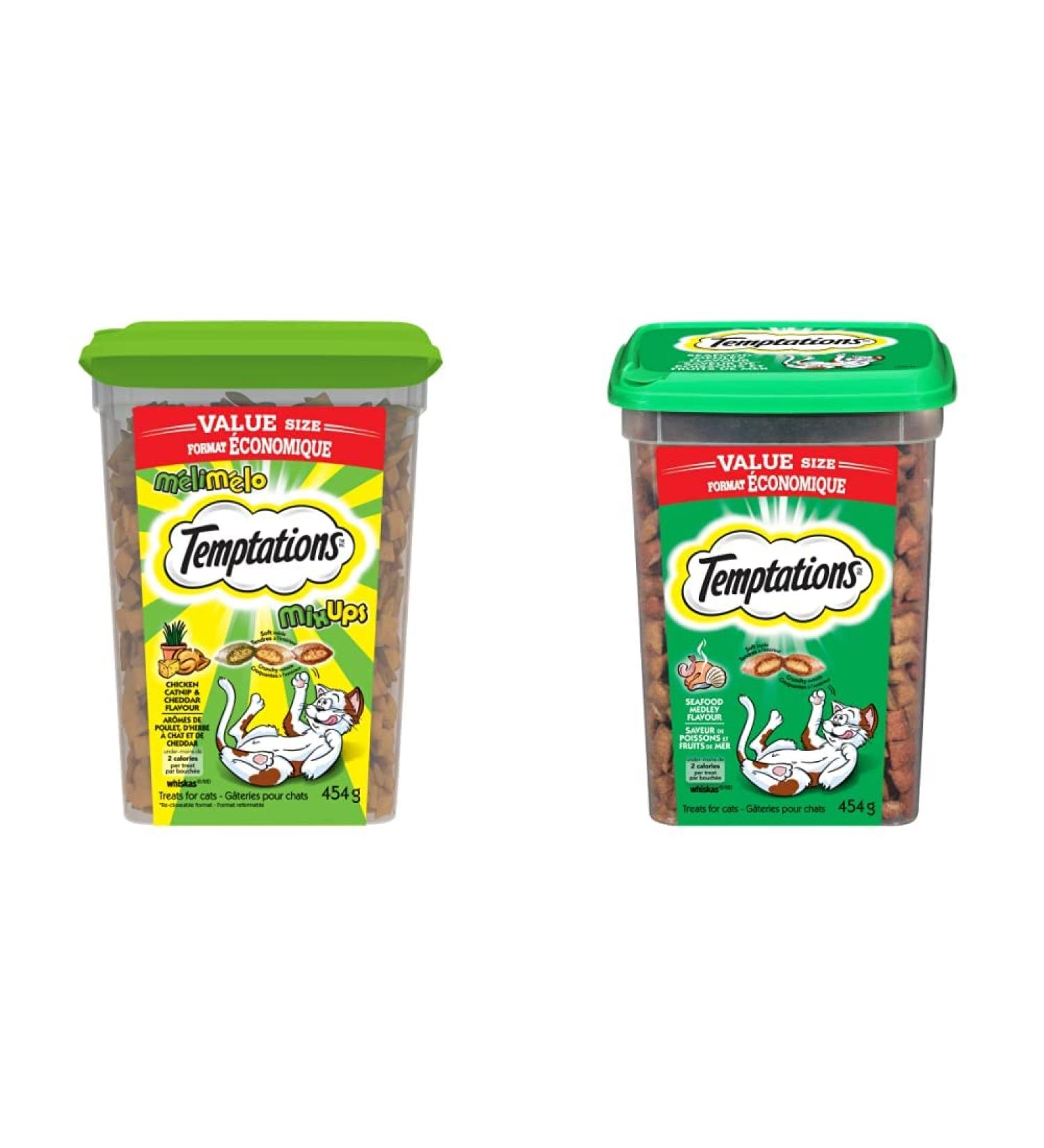 TEMPTATIONS Mix-Ups Adult Cat Treats (Catnip Chicken & Cheddar) + Adult Cat Treats (Seafood Medley) | 454g Tubs Cat Treats + Cat Treats Catnip 454 g (Pack of 1) - Buy Online on GoSupps.com