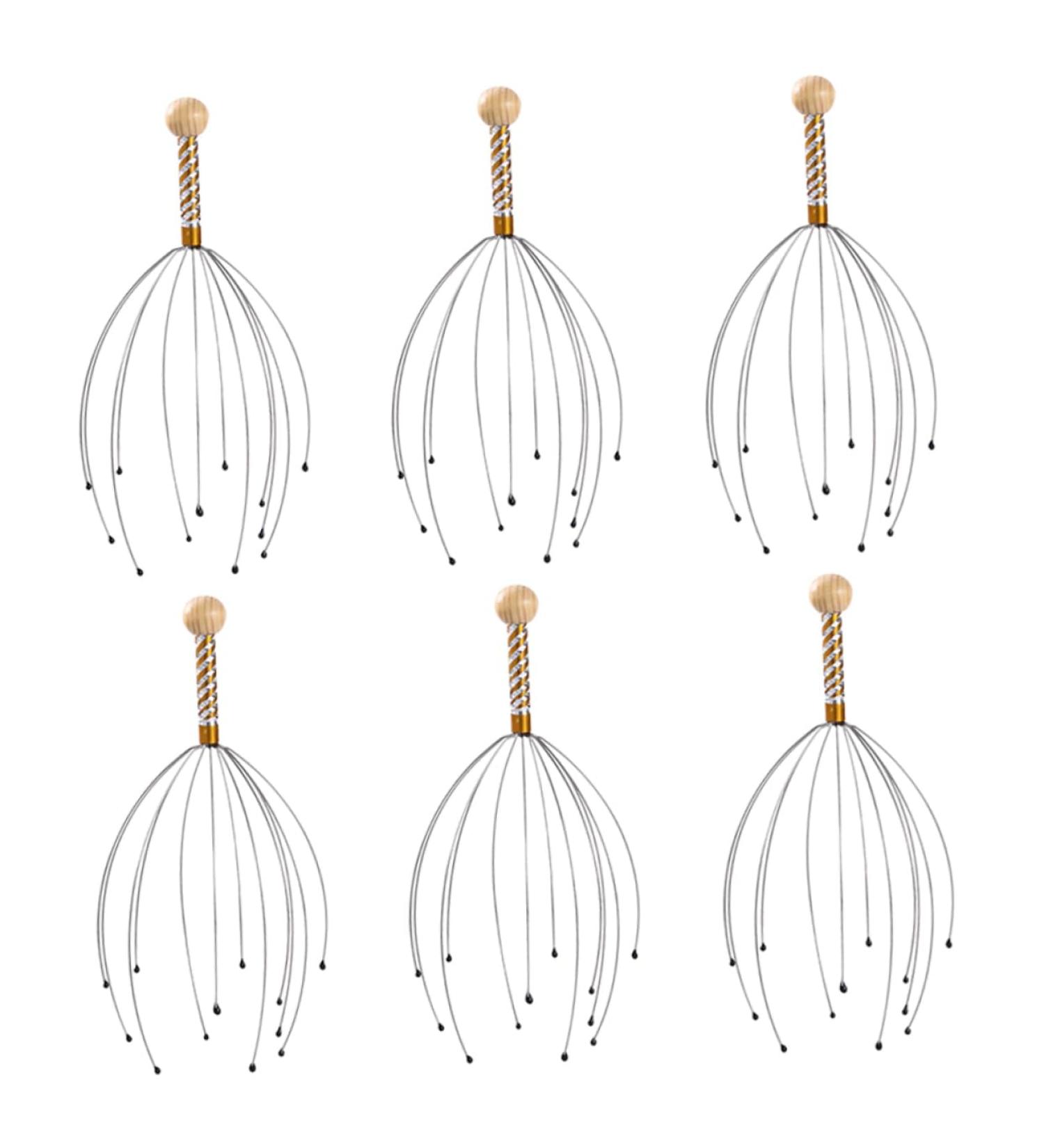 Beaupretty 6-Piece Massager Hand Scrubber & Scalp Massage Brush | Multifunctional Hair Washer Tool & Shampoo Scrubber - Steel & Wood | International Shipping - Buy Online on GoSupps.com