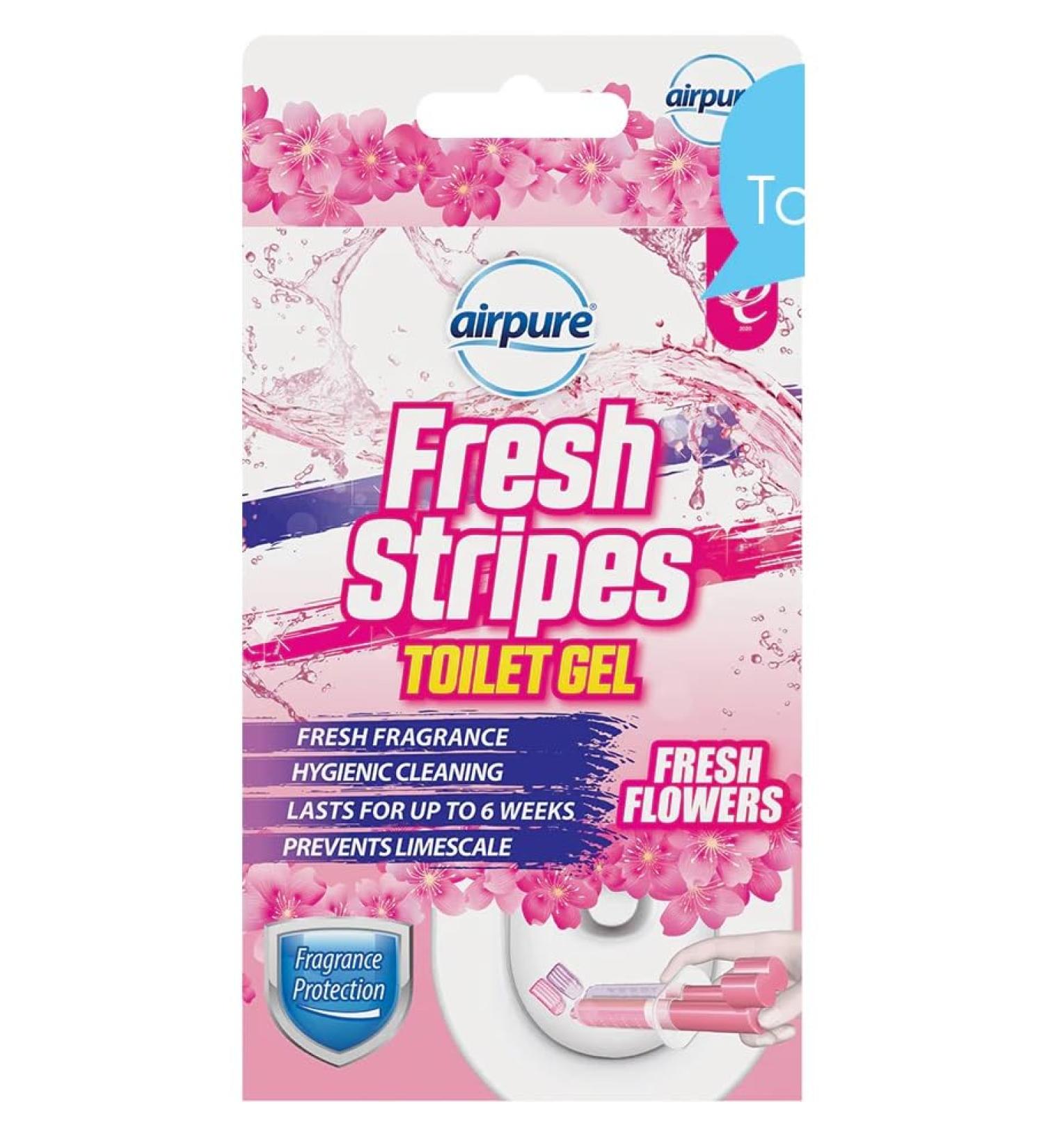 airpure Fresh Stripes Toilet Gel - Hygienic Cleaning Limescale Prevention Lasts up to 6 Weeks (FRESH FLOWERS) - Buy Online on GoSupps.com