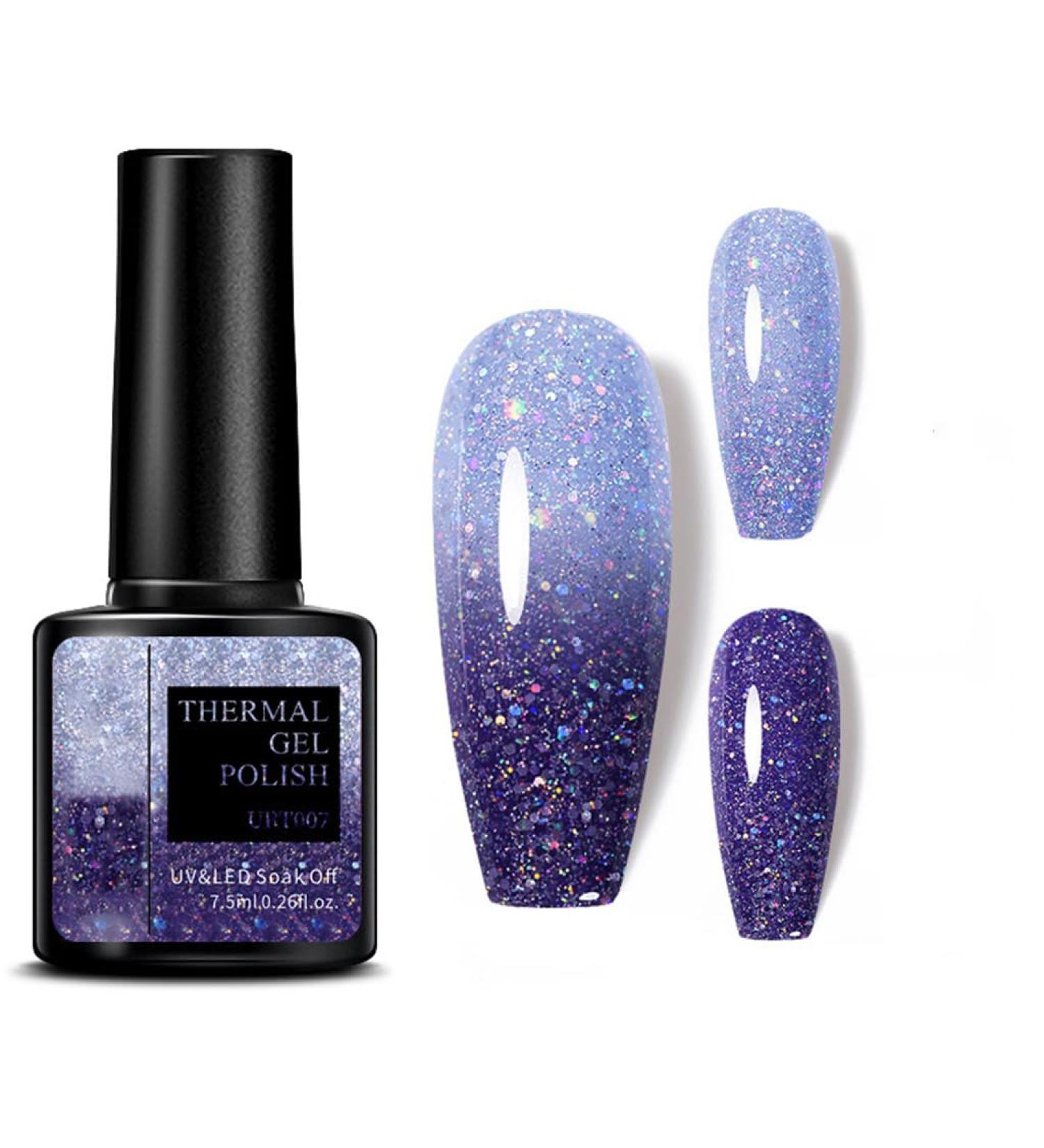Colour Changing Gel Nail Polish Gel Nail Polish with Thermal Temperature Color Changing Diamond Glitter Reflective Nail Polish Long Lasting Glossy for DIY Nail Art Manicure at Home Salon (07#) - Buy Online on GoSupps.com
