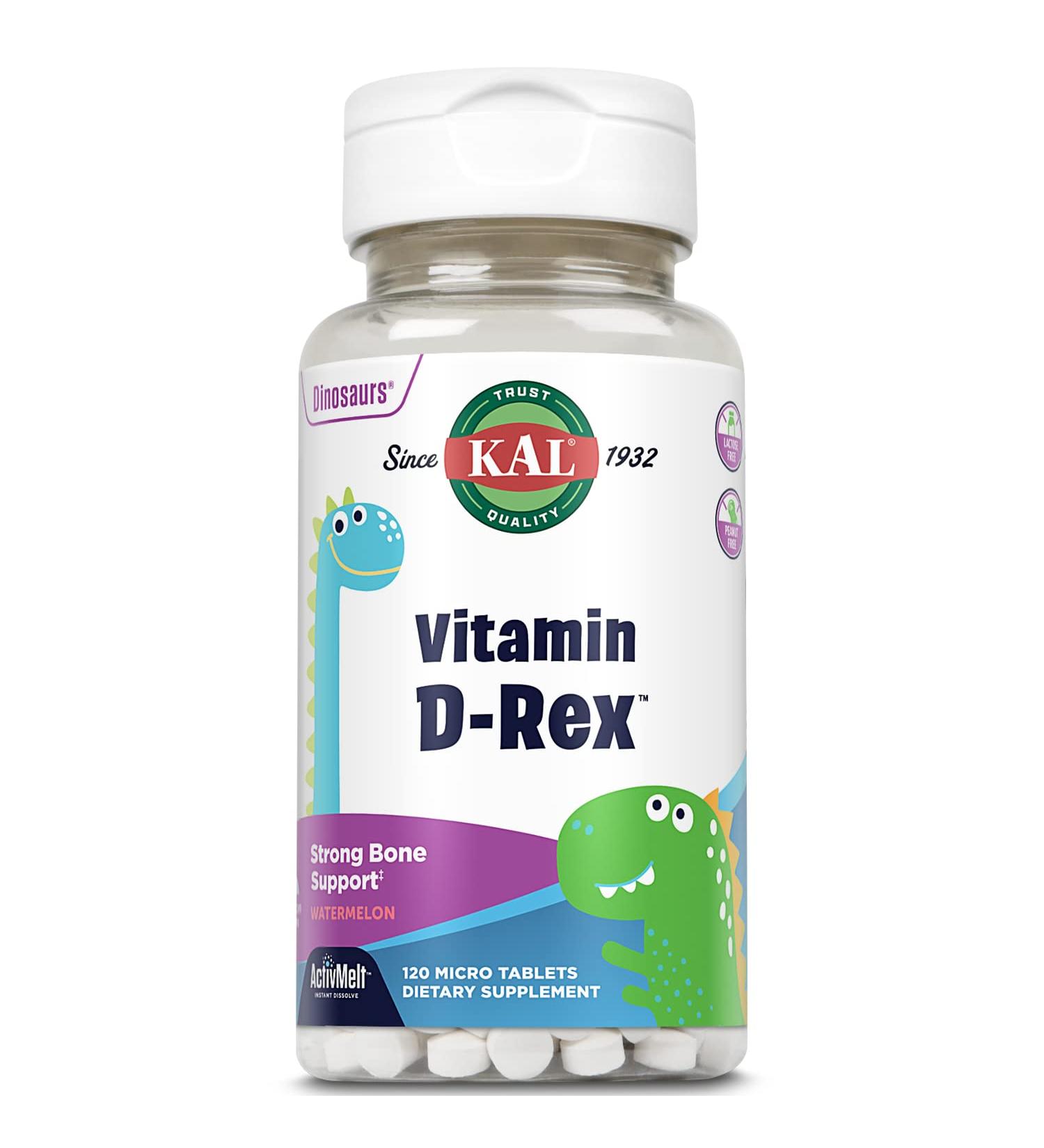 KAL Dinosaurs Vitamin D-Rex Watermelon 600 IU 120 Micro Tablets