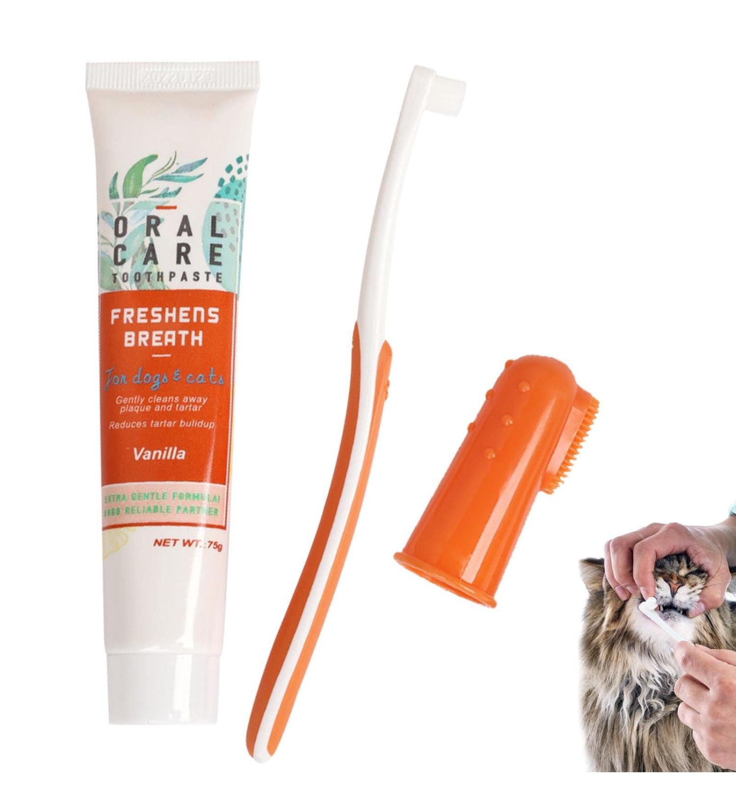Pet Toothpaste and Toothbrush - Dog Toothpaste and Brush Set Finger Brush for Dogs Teeth and Toothpaste Pet Oral Teeth and Gum Care Wobblo A: Vanilla Flavor - Buy Online on GoSupps.com