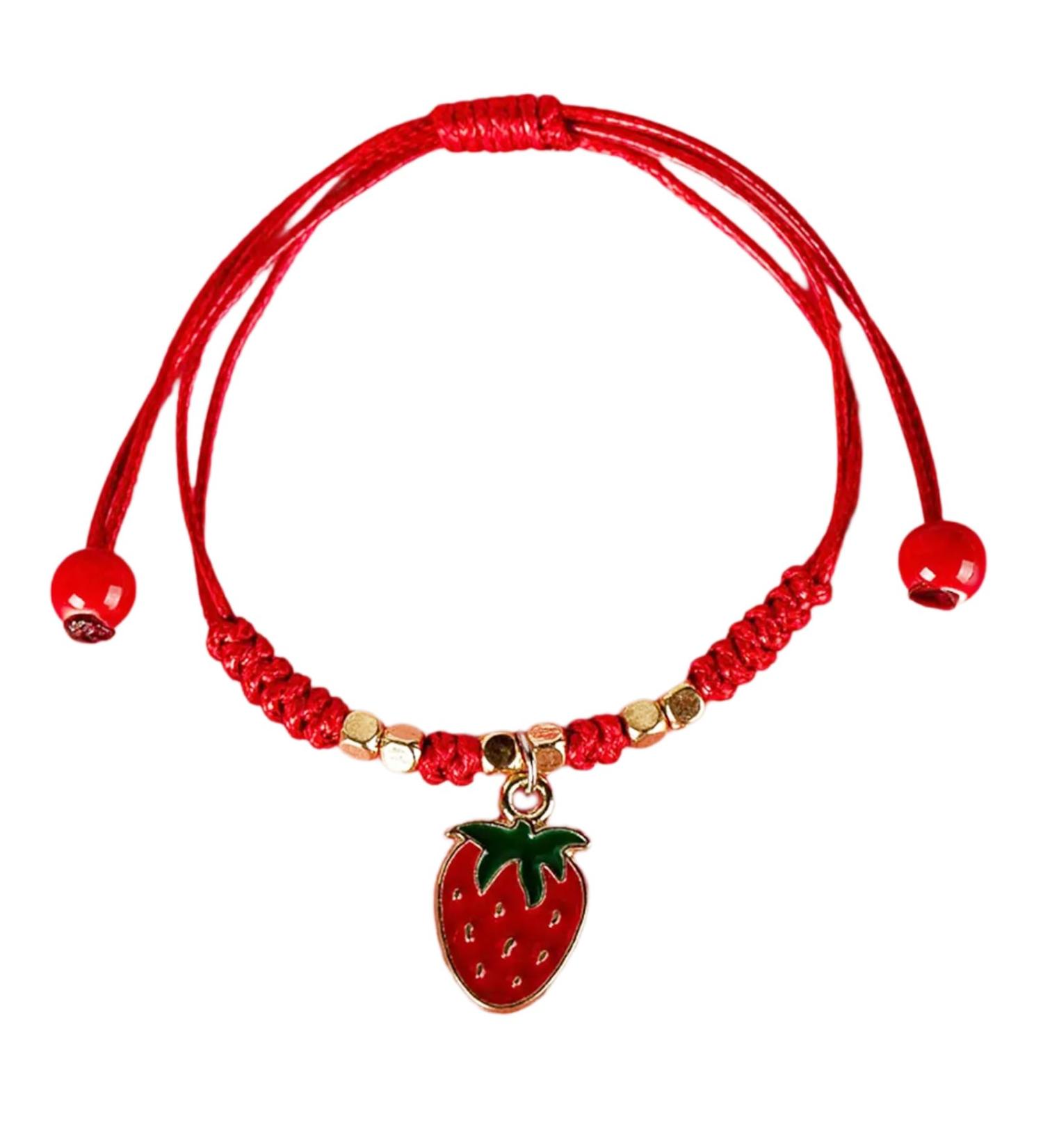 Oralgos Set: 2 Handmade Cute Bracelets with Elegant Strawberry & Cherry Pendants - Perfect Gift for Friends & Couples - Buy Online on GoSupps.com