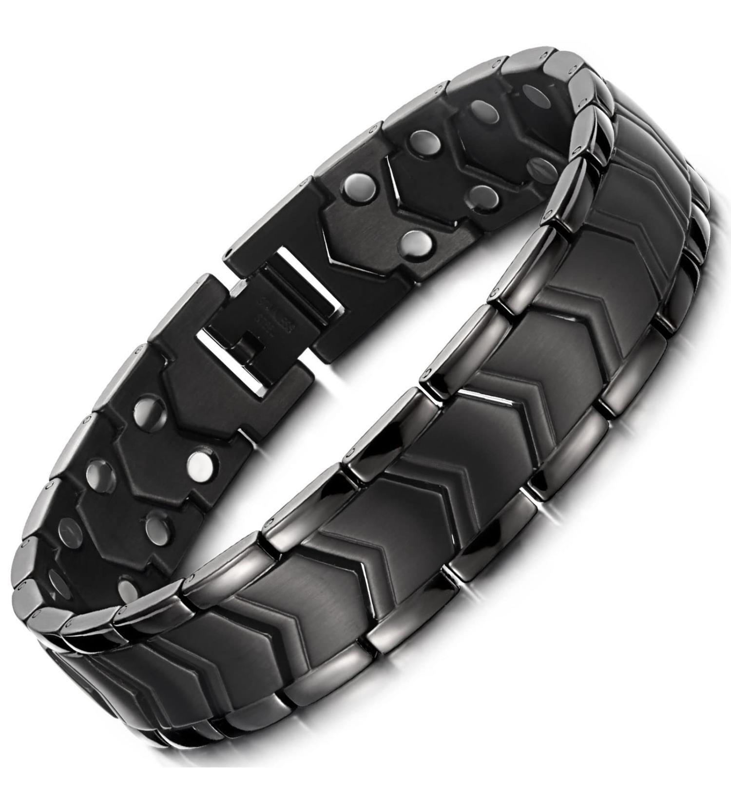 Rainso Stainless Steel Black Magnetic Bracelet for Men - Arthritis Pain Relief | Perfect Father's Day Gift for Fitness Enthusiasts - Buy Online on GoSupps.com