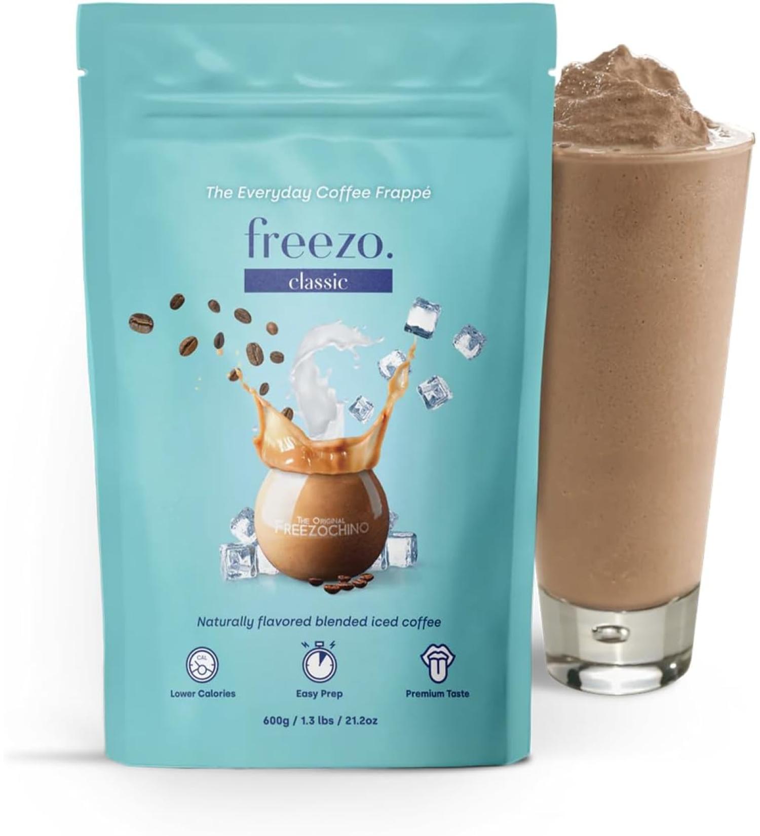 Freezo Classic Premium Blended Iced Coffee Lower Calorie Frappe Instant Coffee Powder Mix - 21 Oz - Buy Online on GoSupps.com