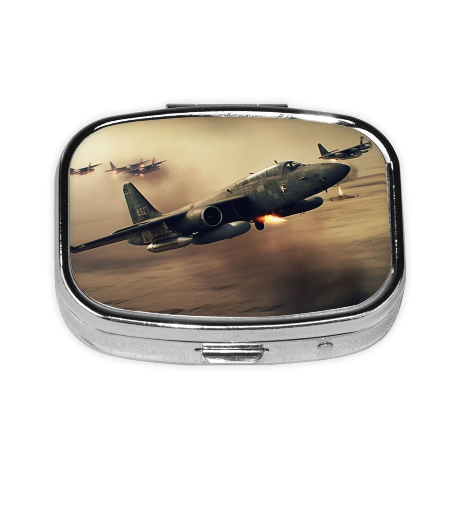War Plane Printing Small Pill Case - Cute Travel Pill Organizer with 2 Compartments for Purse & Gifts - Buy Online on GoSupps.com