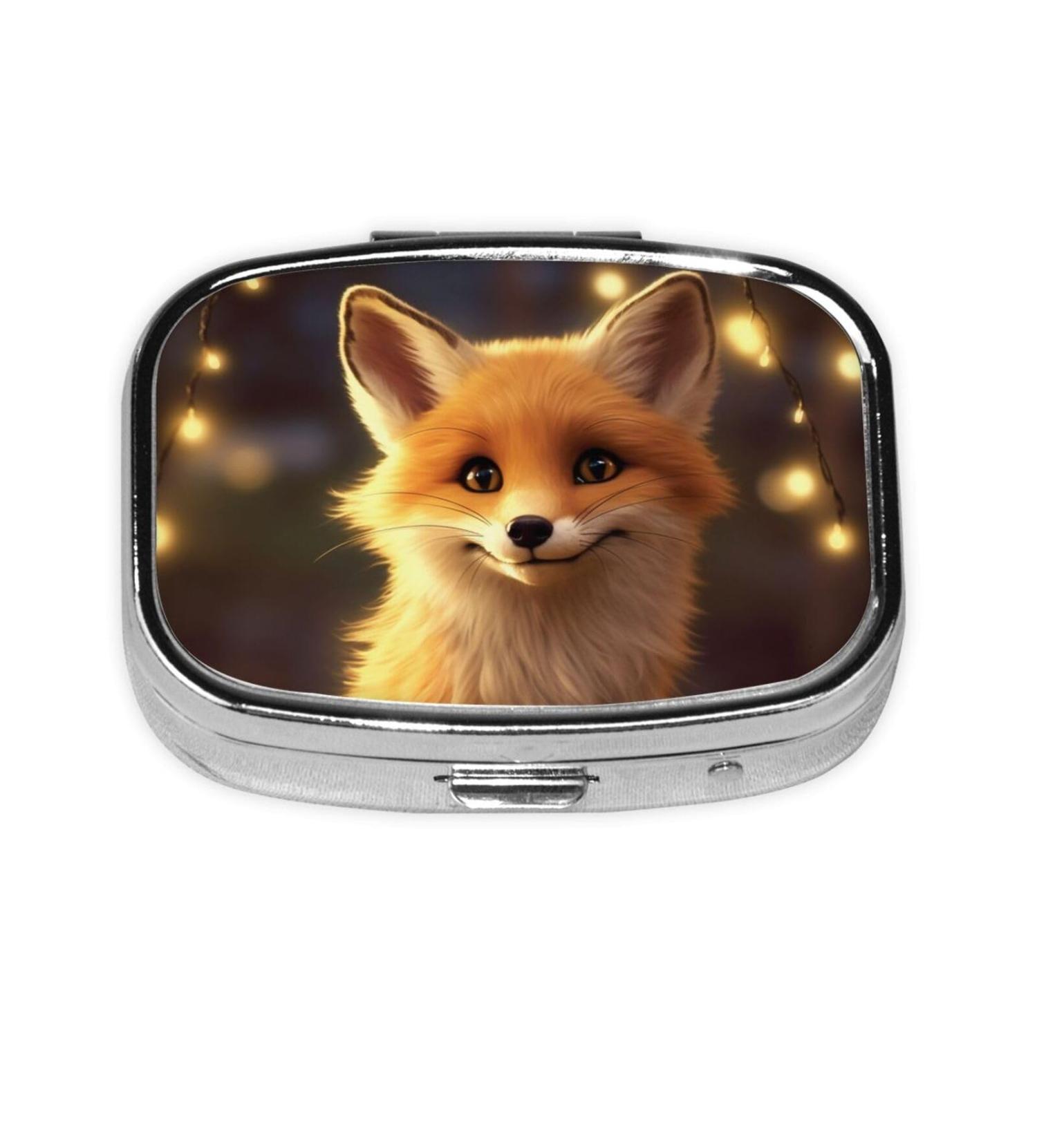 Cute Fox Printed Square Pill Box | Portable Travel Medicine Organizer | International Shipping - Buy Online on GoSupps.com