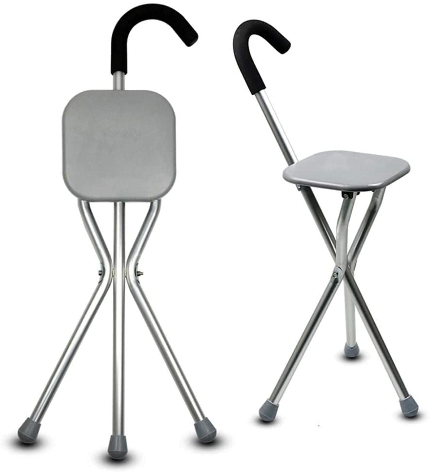 Crutches Walking Stick Stool Aluminum Alloy Sponge Handle Lightweight Portable Fishing Stool Suitable for Men Women and The Elderly Practical/Silver/One Size Interesting