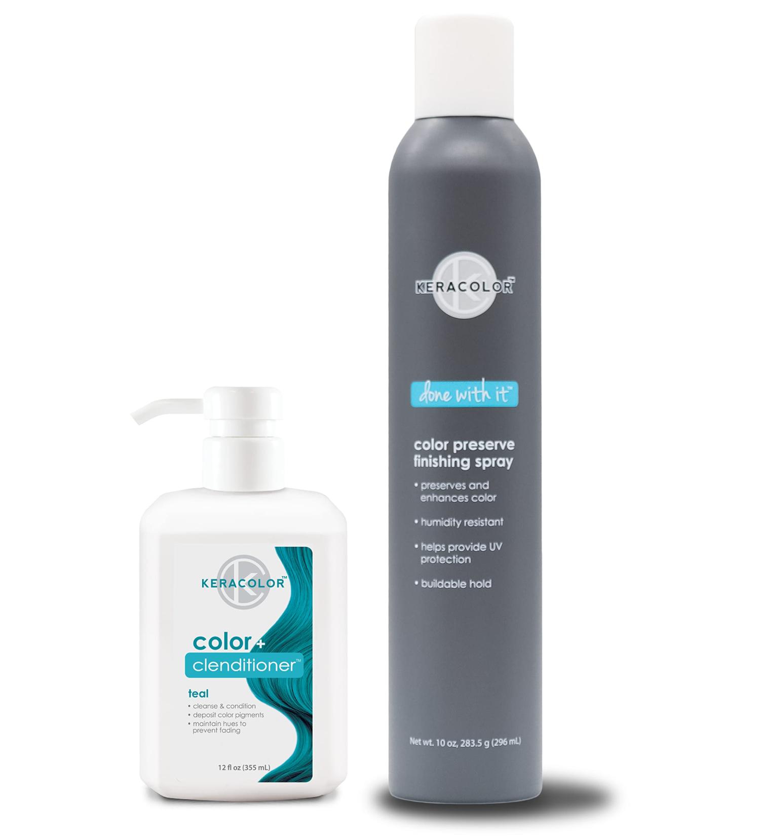 KERACOLOR Kit of 3-in-1 (Cleanse + Conditioner + Color) Teal Semi-Permanent Hair Dye and Finishing Hair Spray 10oz - Buy Online on GoSupps.com