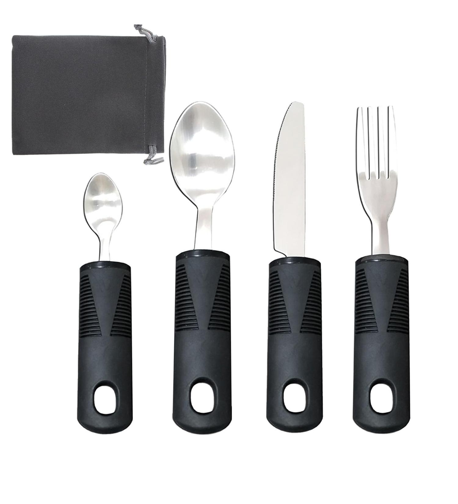 LMSHOWOWO Large Easy Grip Cutlery Set 4PCS - Black Disability Aids - Ideal Dining Aid for Disabled & Elderly - Buy Online on GoSupps.com
