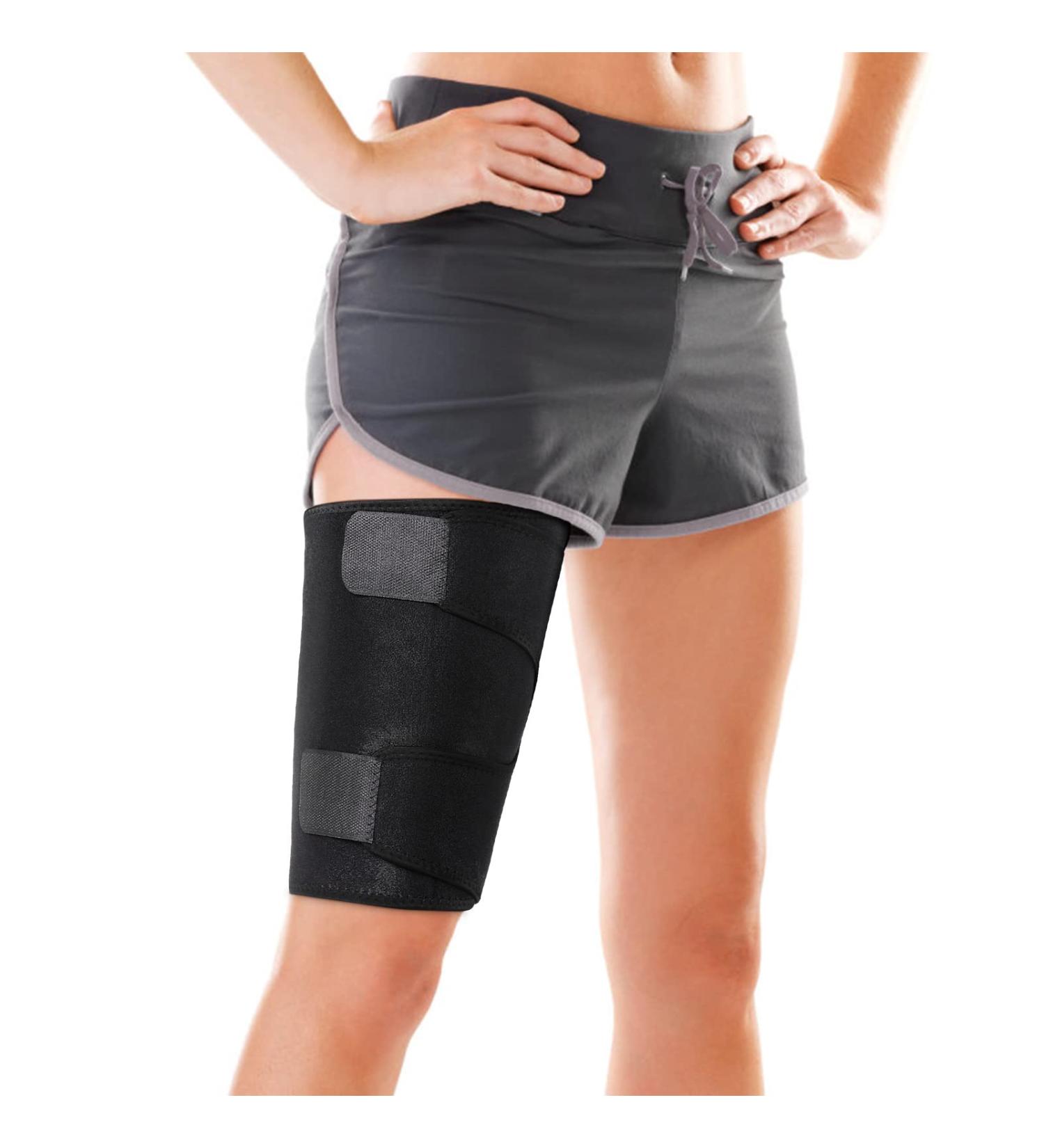 Thigh Brace & Compression Sleeve | Adjustable Neoprene Support for Groin Strains Hamstring Pain Quadriceps Tendinitis - One Size Fits Most - Buy Online on GoSupps.com