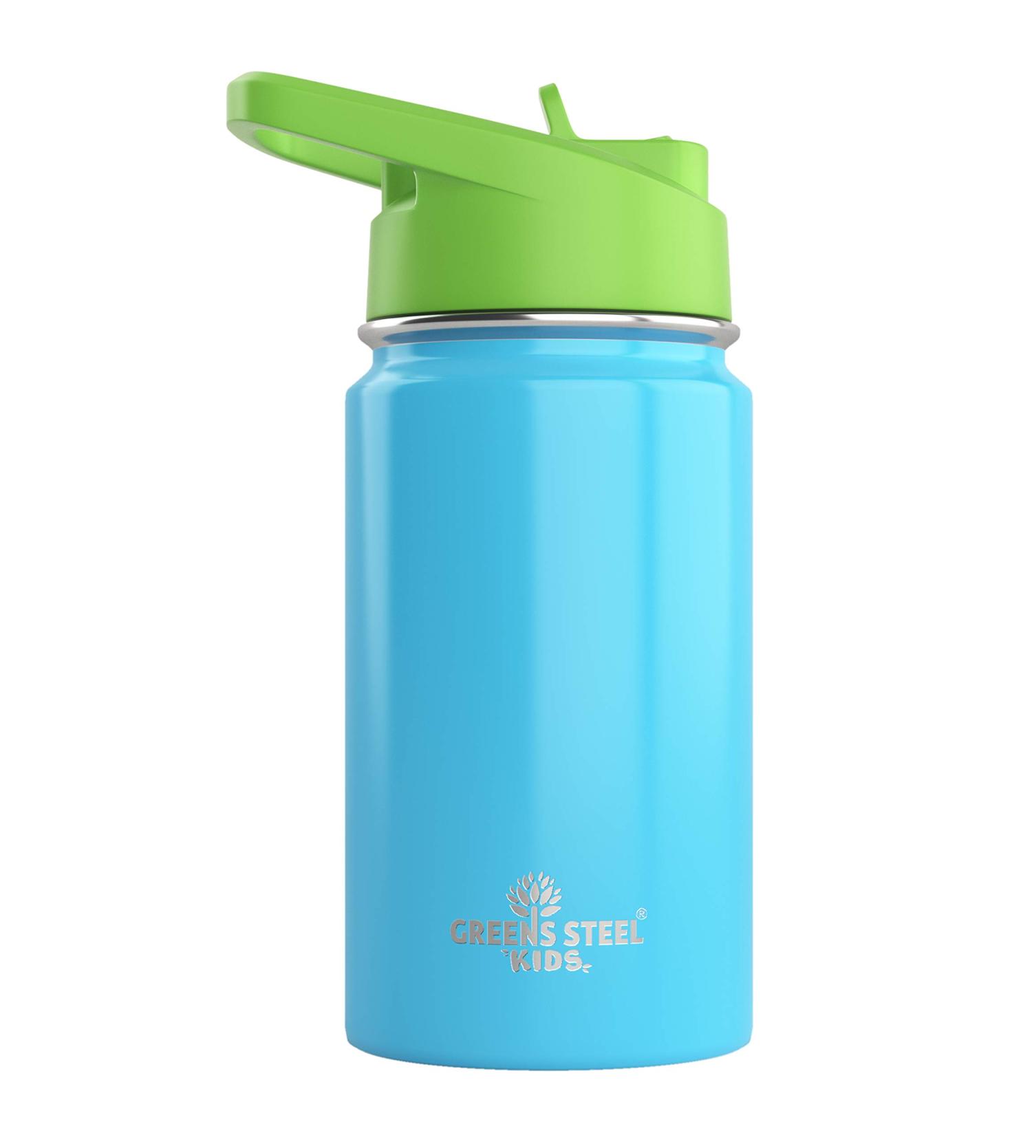 12oz Blue Kids Water Bottle - Leak Proof & Insulated Stainless Steel with Straw, Handle | 24H Cold, Easy Sip Toddler Cup - Eco Friendly - Buy Online on GoSupps.com