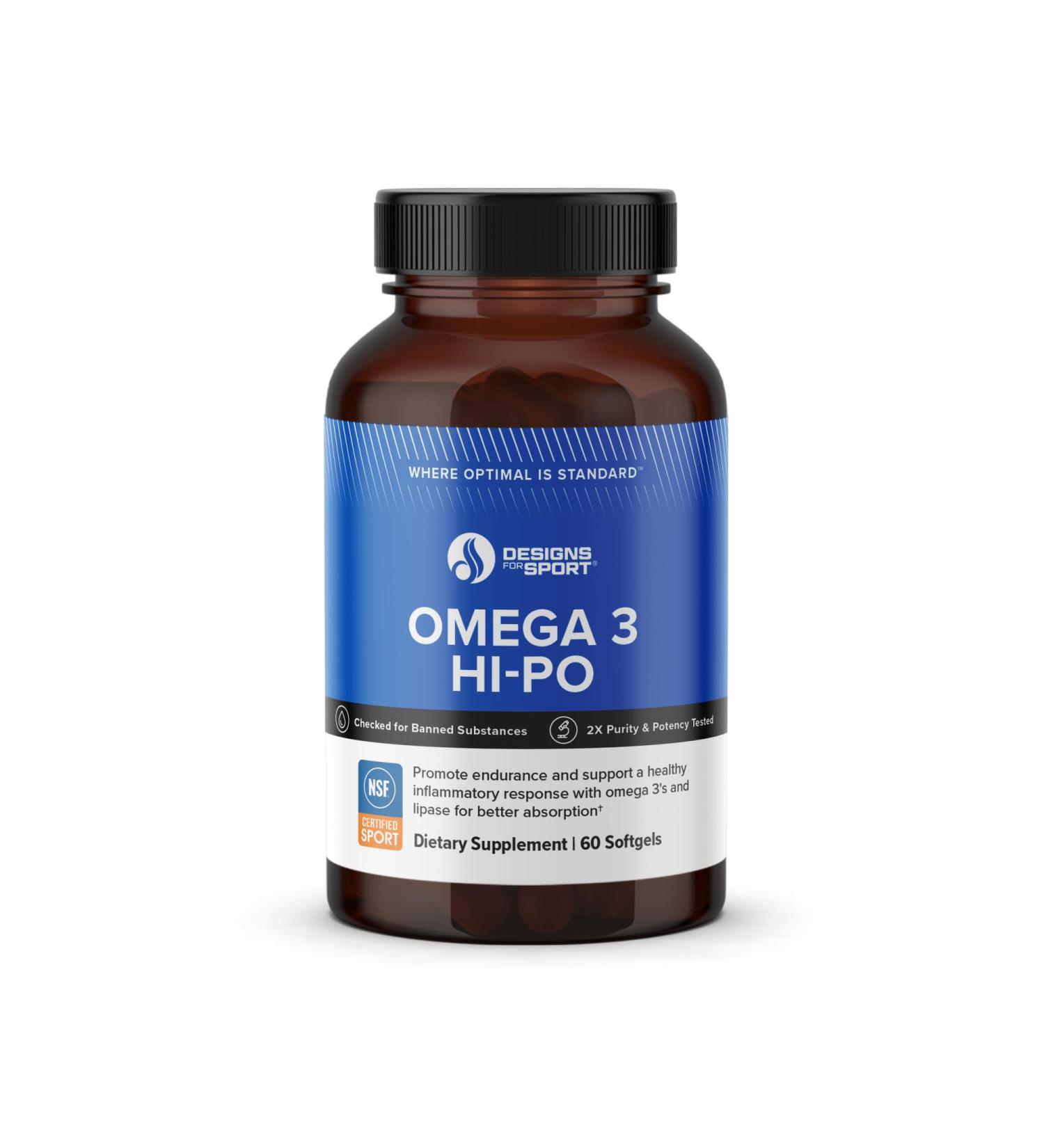 Designs for Sport Omega 3 HI-PO - High-Potency Triglyceride Fish Oil - 1500 mg Omega-3 with 750 mg EPA & 750 mg DHA - No Fishy Aftertaste - 60 Softgels - Buy Online on GoSupps.com