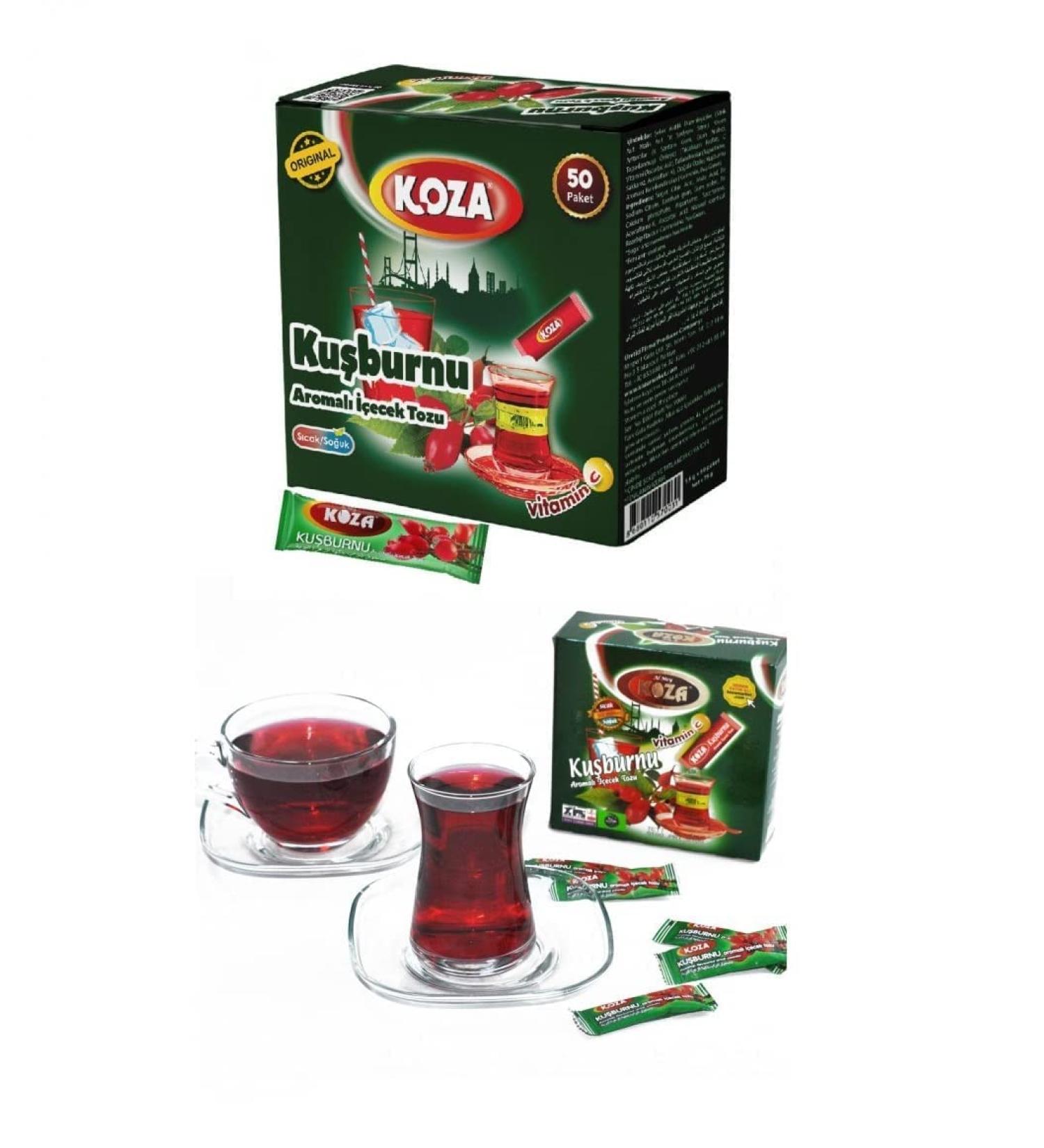 Koza Rosehip Instant Beverage Powder Sticks - 50 Pack | Hot & Cold Drink Mix | Turkish Tea & Iced Tea Powder | Premium Fruit Tea - Buy Online on GoSupps.com