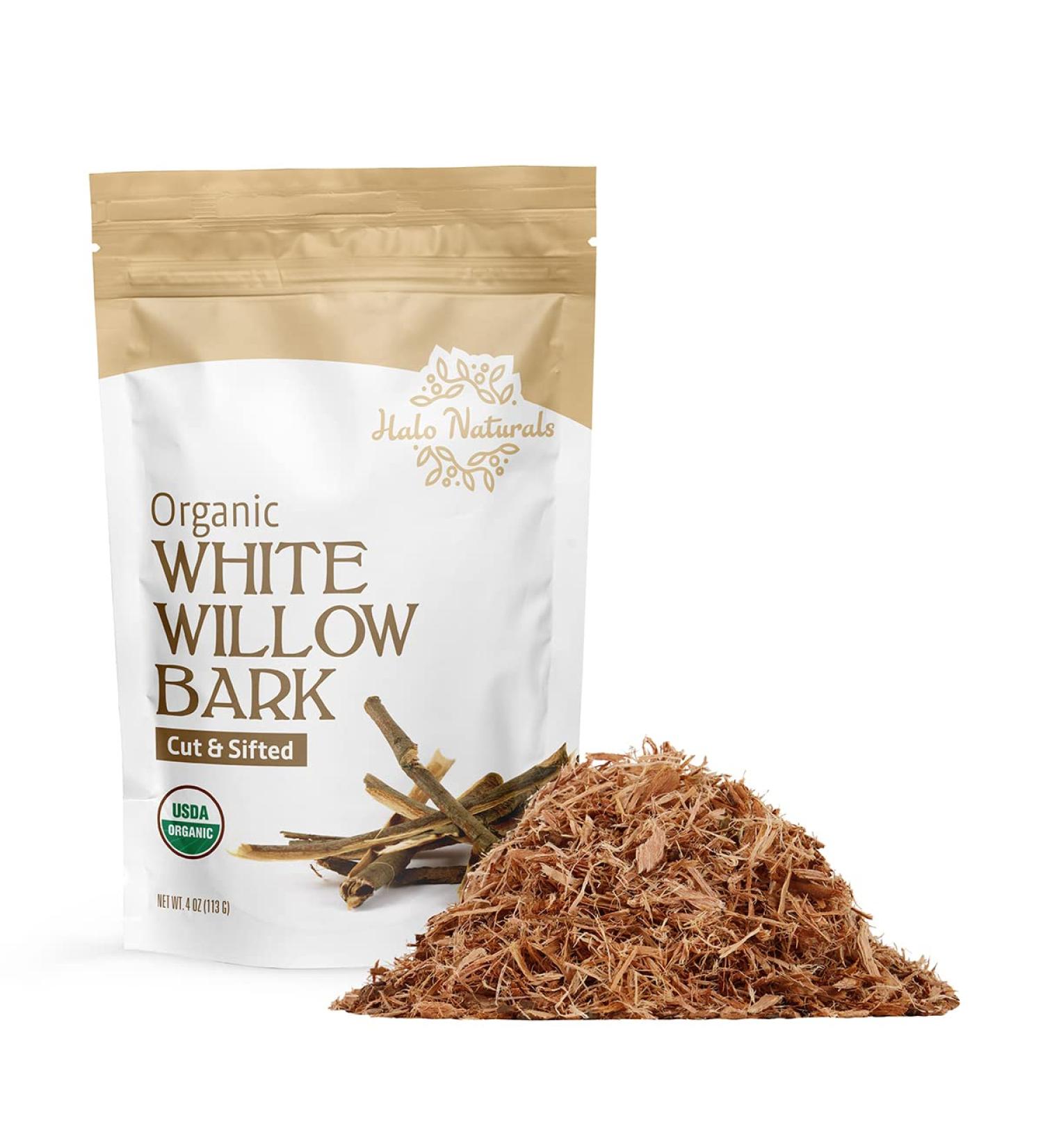 Halo Naturals Organic White Willow Bark 4 oz Cut & Sifted | USDA Certified | Packaged in USA - Buy Online on GoSupps.com