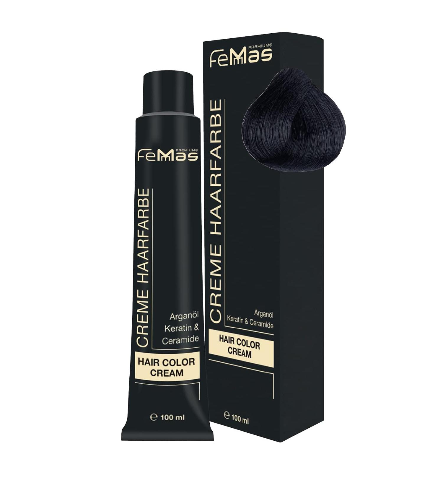 Femmas Hair Color Black 1 | Professional Cream with Argan Oil Keratin & Ceramides | Permanent Hair Coloring for Radiant Results | 100ml Pack - Buy Online on GoSupps.com
