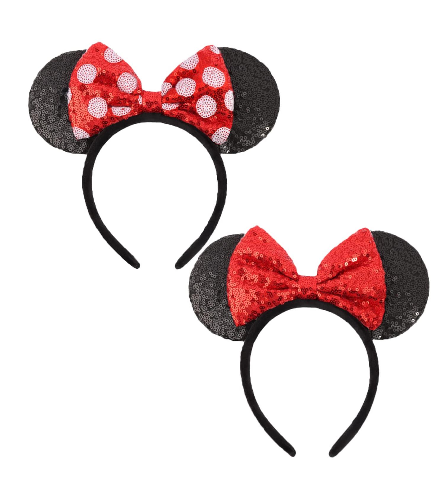 UNSPAZ Mouse Ears Bow Headbands 2 PCS - Red Sequin & Red Dot Design for Women and Girls - Buy Online on GoSupps.com