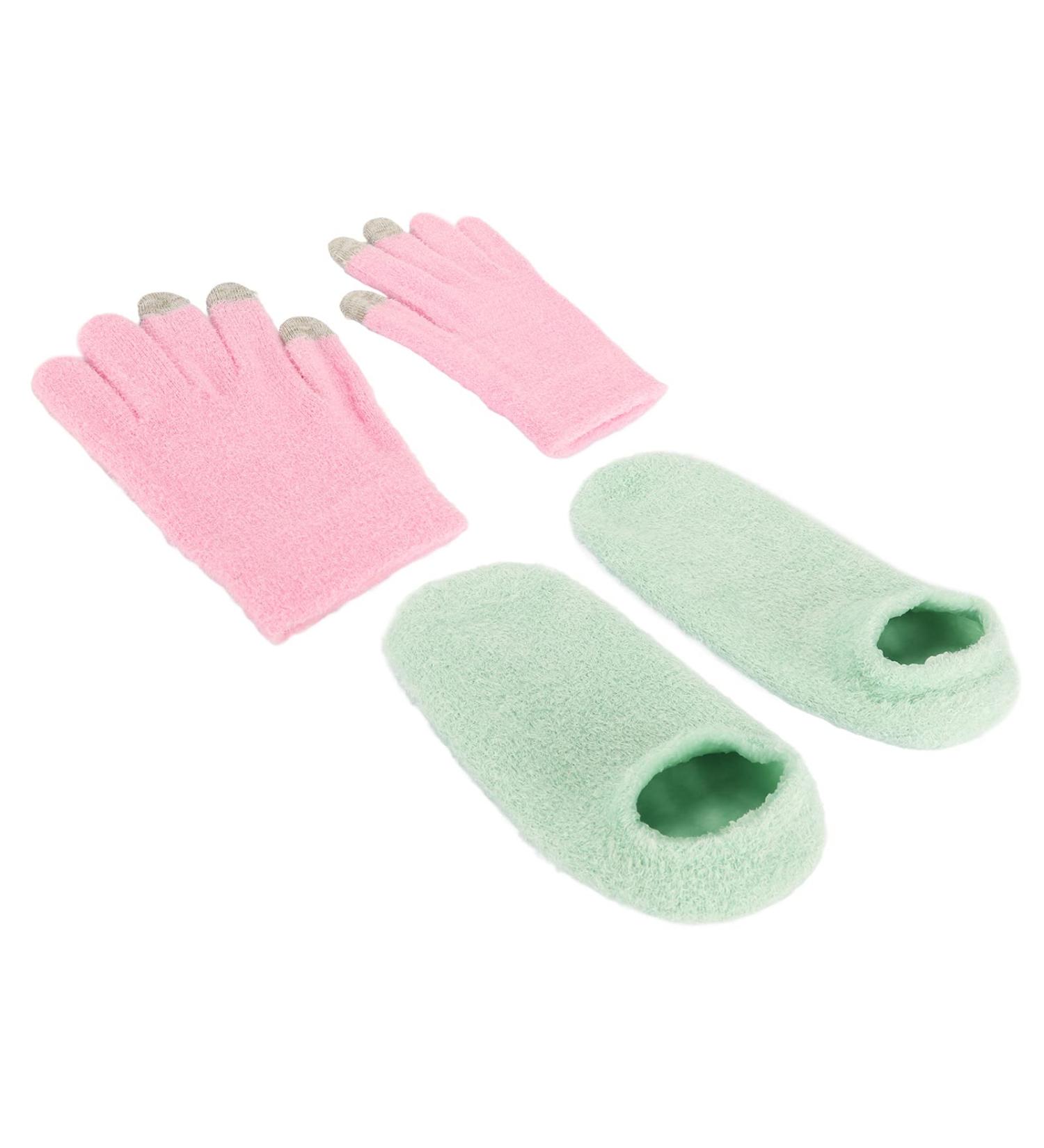 Qukaim Hydrating Gel Gloves Socks Hydrating Green Moisturizing Gel Socks & Pink Gel Gloves Set for Touch Screen Reusable Softening Repair of Dry Skin Care for Hands and Feet - Buy Online on GoSupps.com