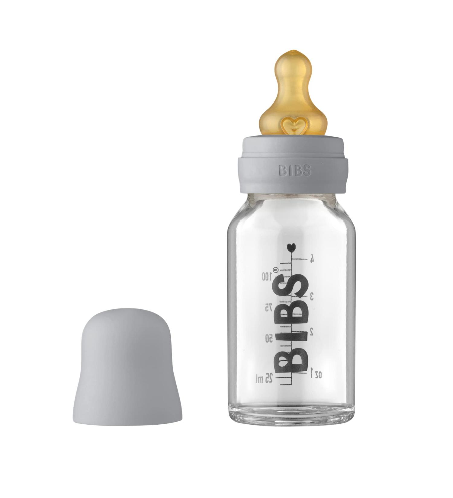 BIBS Glass Baby Bottle - Anti-Colic, Natural Rubber Nipple - 110 ml Cloud Set - Buy Online on GoSupps.com