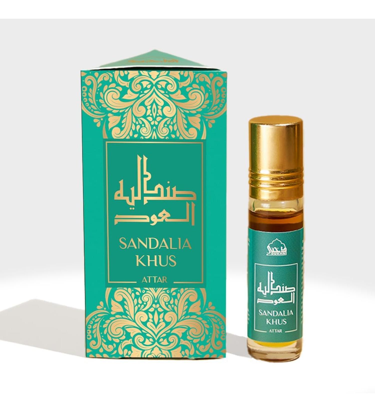 Dukhni Sandalia Khus Attar Oil by Arabic Perfume Oils for Men & Women's 100% Pure Ittar Roll On Perfume Chandan Sandal Sandalwood Oil Eid Ramadan Gifts & Vegan Islamic Fragrances 6ml - Buy Online on GoSupps.com