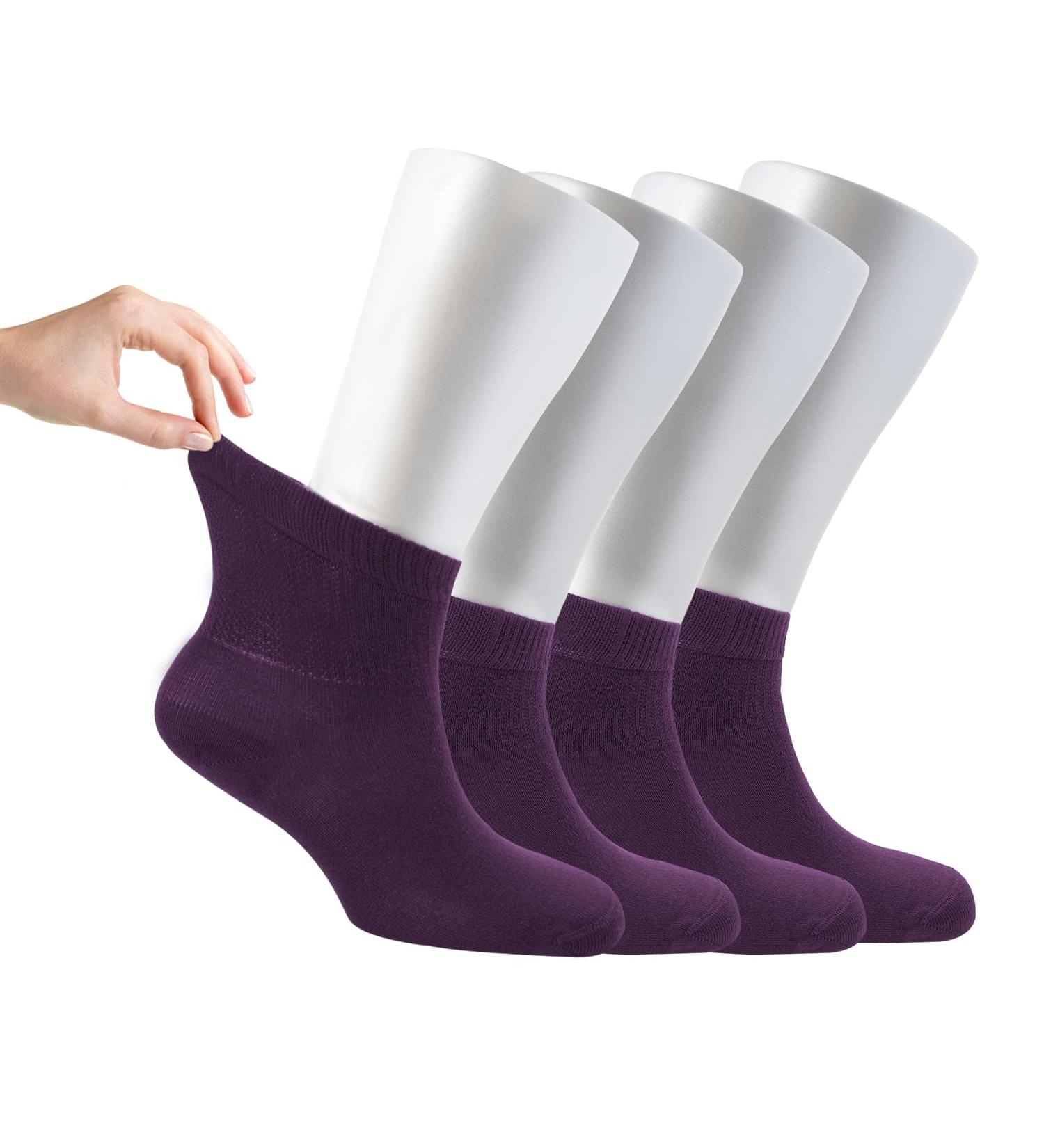 Cosyfeel Women Loose Diabetic Socks | 4-Pack Neuropathy Ankle Socks for Ladies | Super Soft Eco-Friendly Bamboo Material | Durable with Seamless Toe | Multicolour Patterns | 4 Seasons 7-9 1/2 PURPLE - Buy Online on GoSupps.com