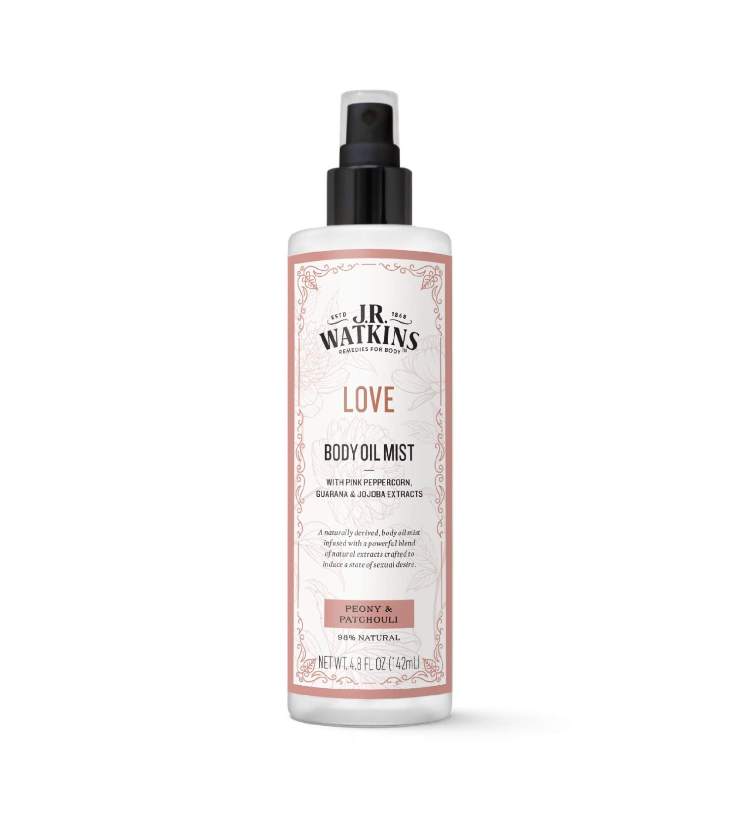 J.R. Watkins Love Body Oil Mist Hydrates Skin and Boosts Stimulation Natural Peony & Patchouli 4.8 oz Floral Coconut Rosemary 4.8 Fl Oz (Pack of 1) - Buy Online on GoSupps.com