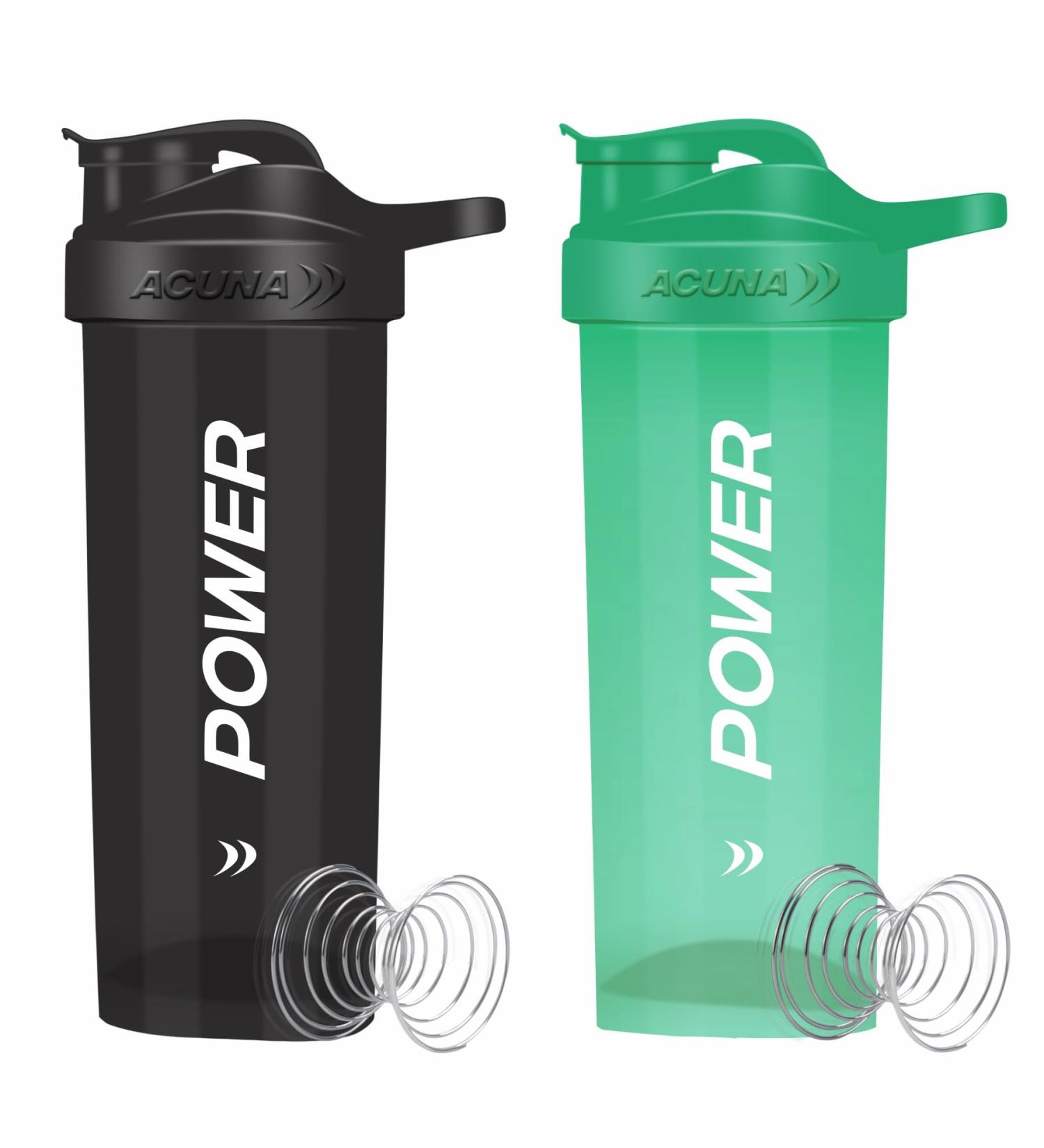ACUNA POWER Shaker Bottle For Protein Powder 700 ml (Pack Of 2) | BPA Free Leakproof Screw On Lid Secure Drink Flip Cap Sports Gym Supplement Protein Shake Bottle (Metallic Black - Sea Green) 700 ML Black - Sea Green - Buy Online on GoSupps.com