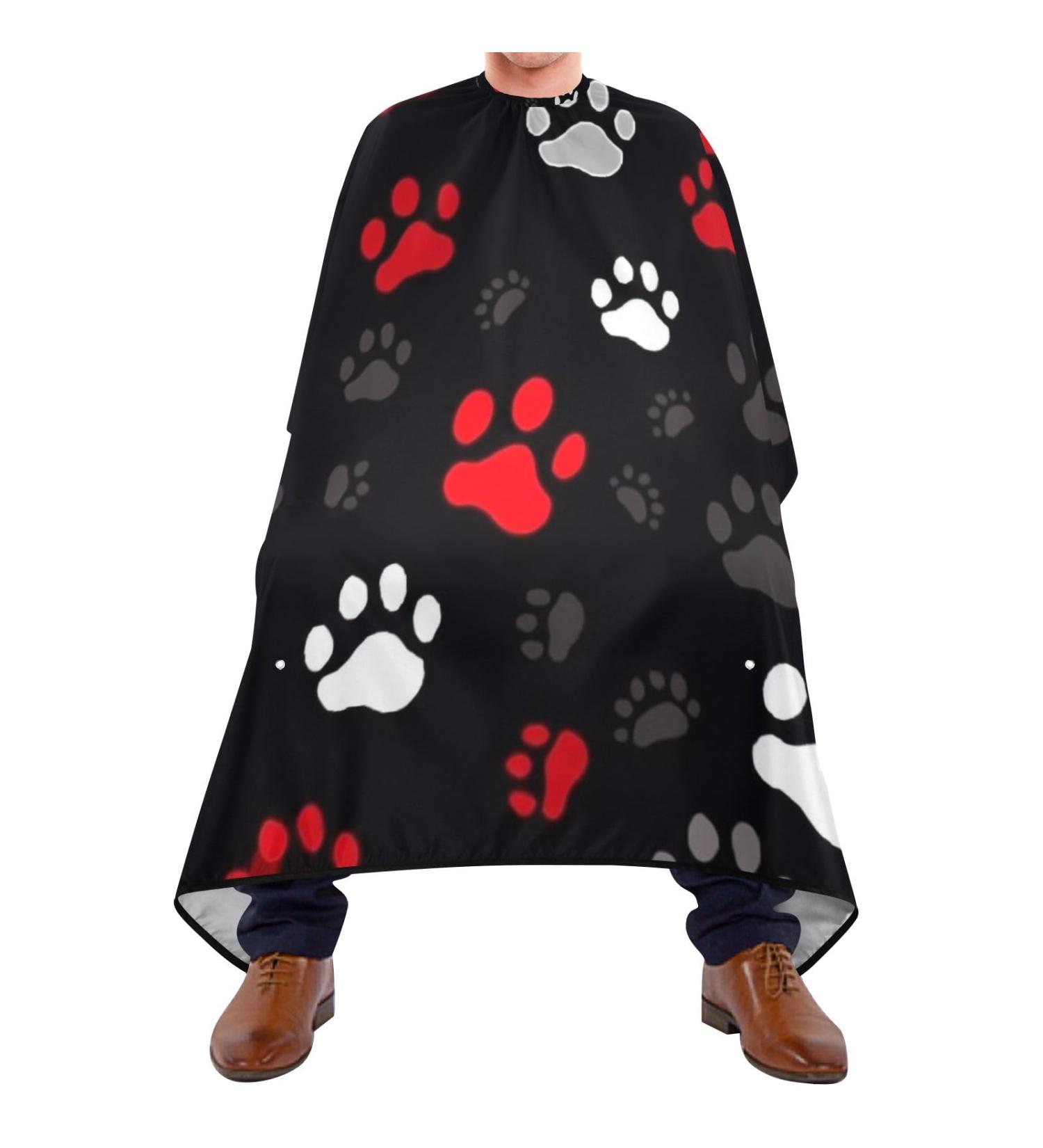 Waterproof Barber Cape - Dog's Paw White & Red Cheetah Haircut Bib for Men & Women | Unisex Hair Cutting Cape - Buy Online on GoSupps.com