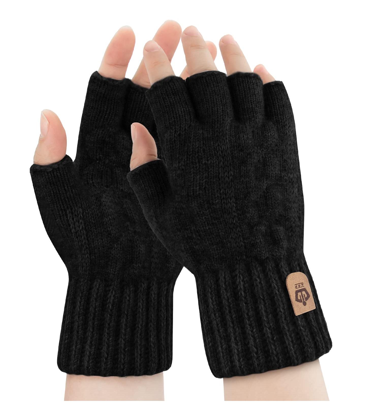 Arfnkim Thermal Fingerless Gloves - Soft Fluffy Touchscreen Winter Gloves for Men & Women | Perfect for Skiing Cycling & Work - Black - Buy Online on GoSupps.com