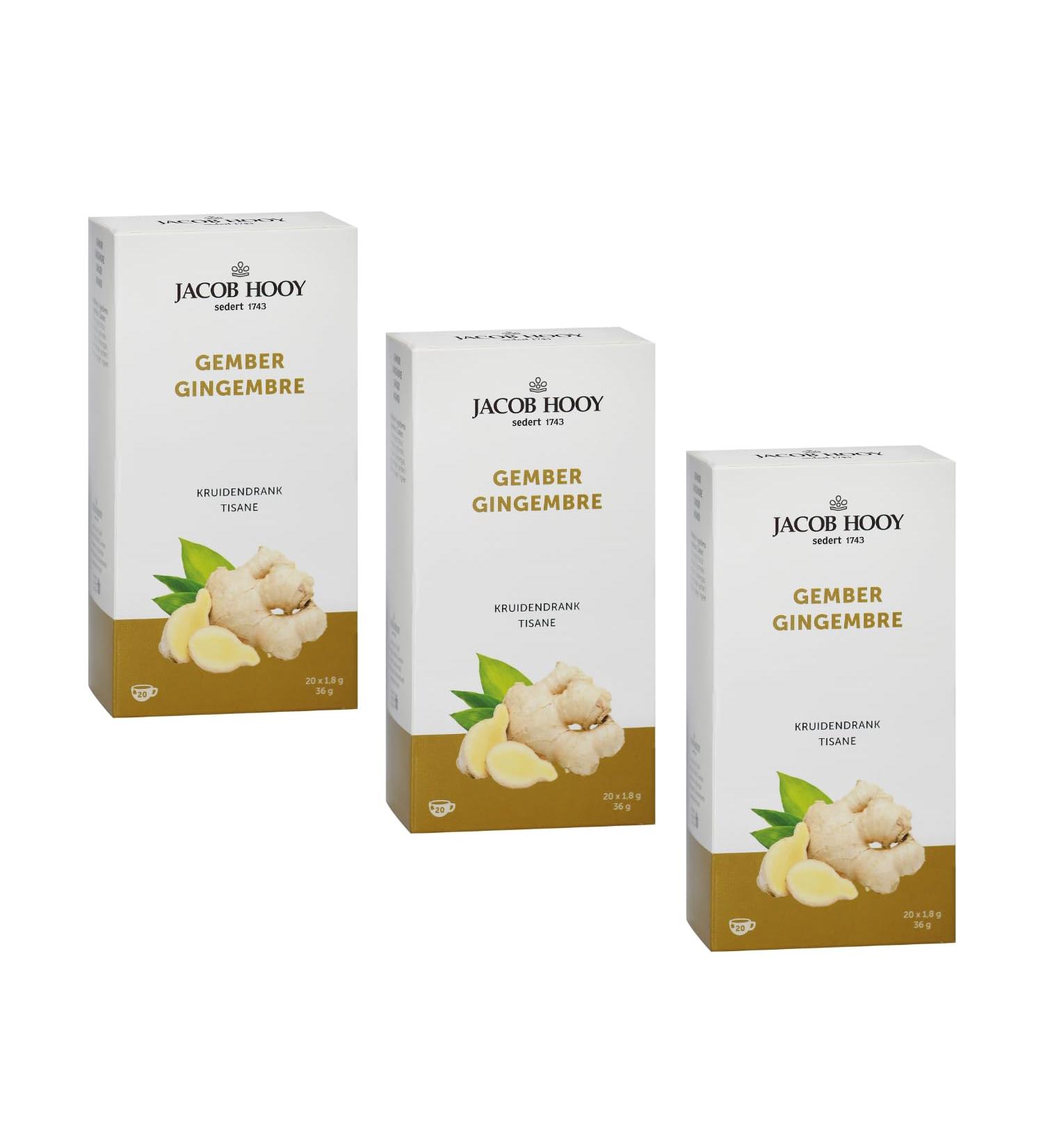  Jacob Hooy Jacob Hooy | Ginger Herbal Tea | Caffeine-free Lemongrass Ginger Infusion | Spicy Herbal Tea Bags - 3 x 20 Filters (108 Gr) - Buy Online on GoSupps.com