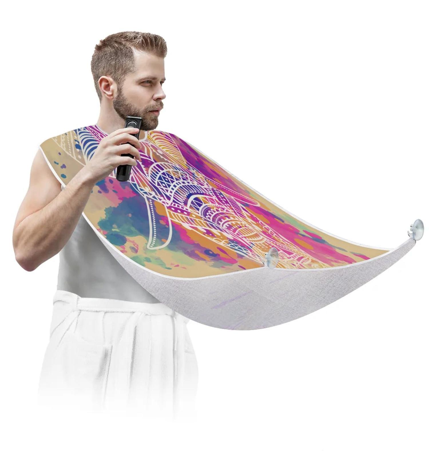 Abstract Elephants Beard Bib Apron - Waterproof Hair Catcher for Men | Non-Stick Grooming Cape with Suction Cups - Perfect Gifts for Men - Buy Online on GoSupps.com