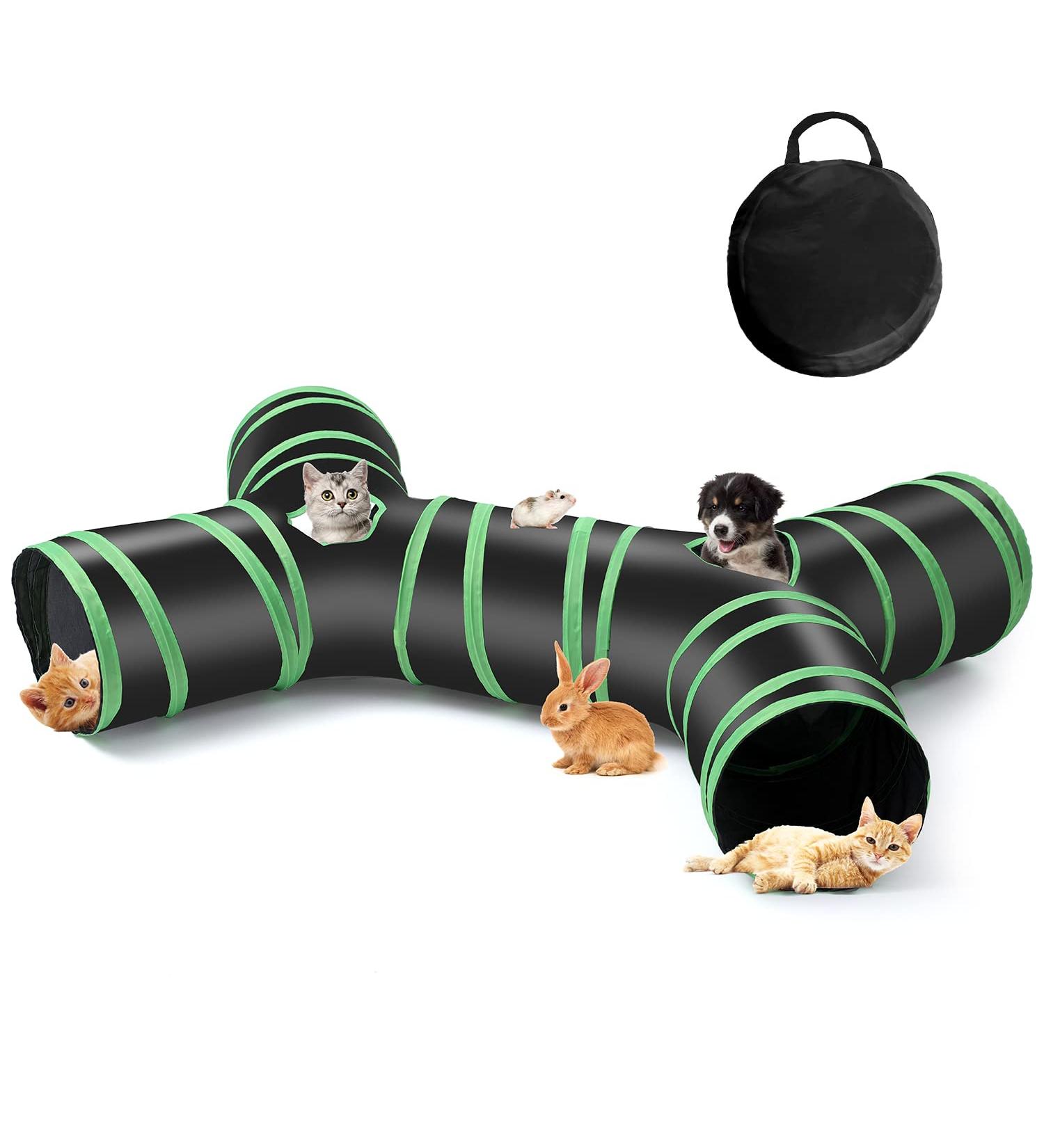 4 Way Collapsible Cat Tunnel - Interactive Kitty Toy with Storage Bag - Buy Online on GoSupps.com