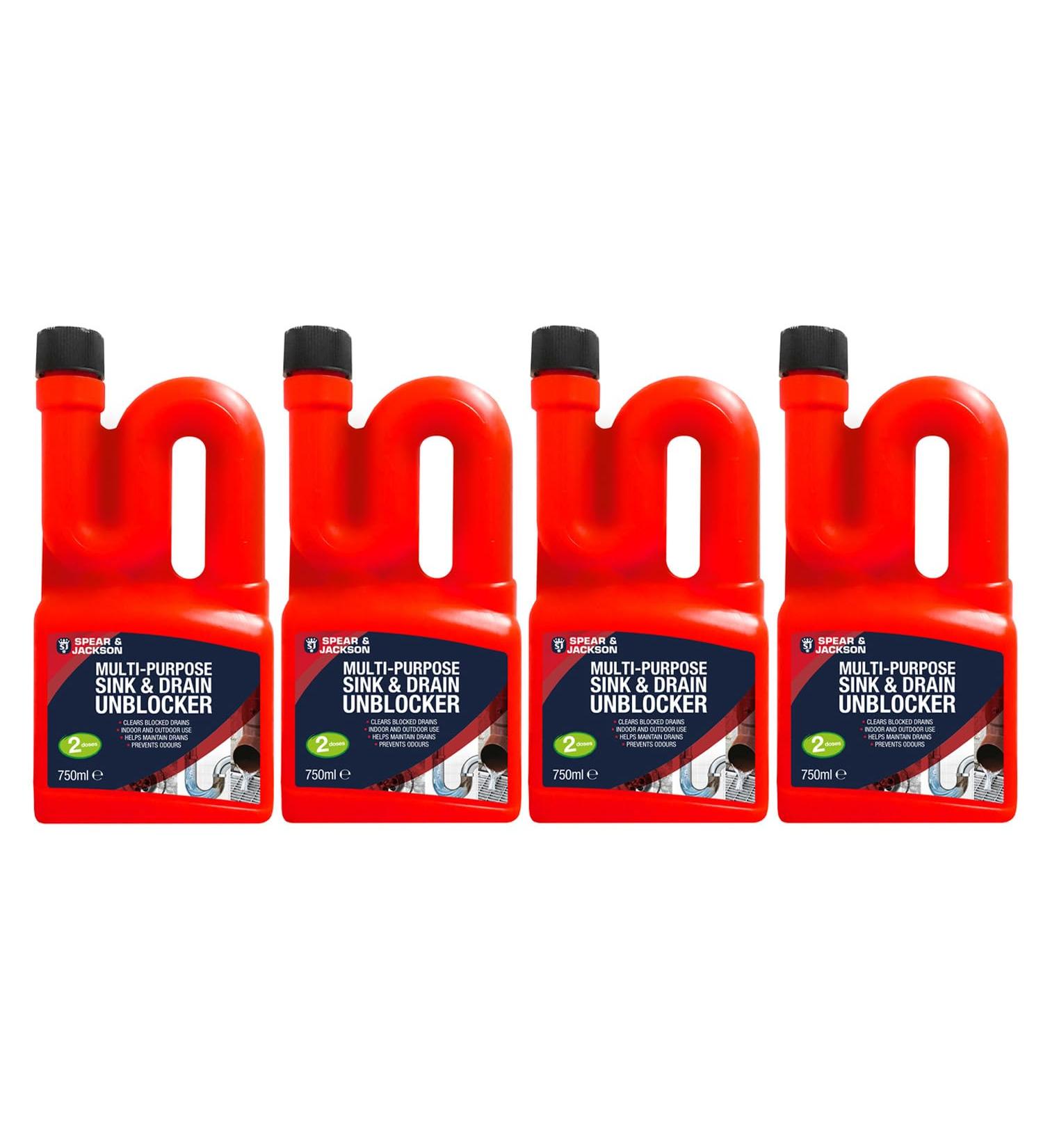 Spear & Jackson Multi-Purpose Sink & Drain Unblocker 4 x 750 ml Clears Blocked Drains 2 Doses per Bottle - Buy Online on GoSupps.com
