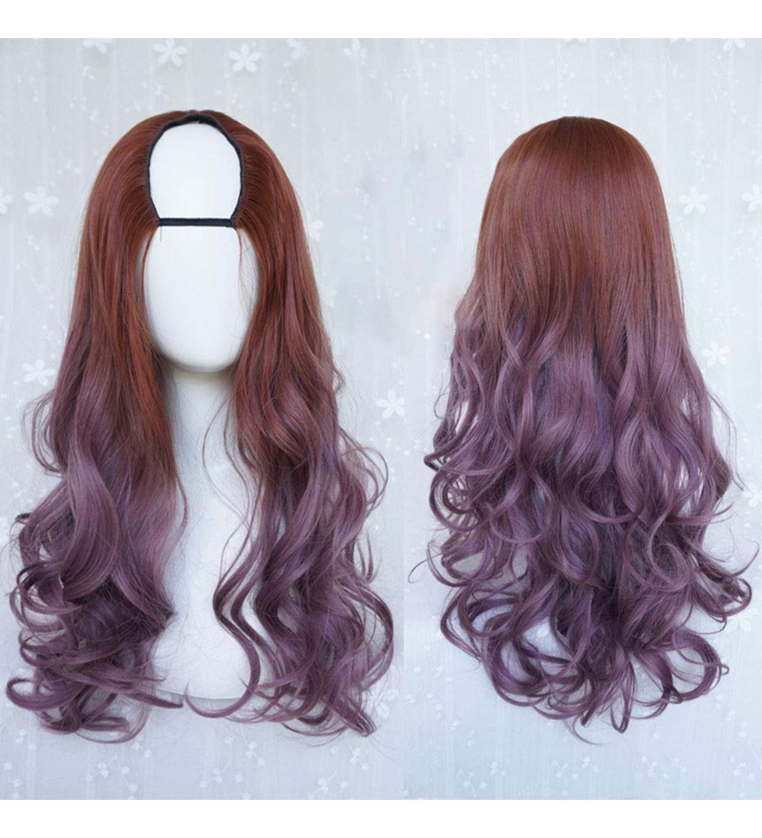 GJBXP Harajuku Fashion Long Wavy Curly U-Shaped Wig - 28 Ombre Dark Roots Heat Resistant Synthetic Fiber for Girls - Buy Online on GoSupps.com